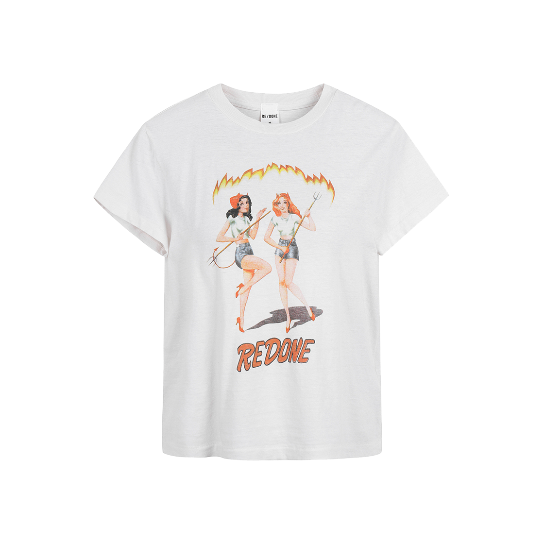 KW4DTSSRE07WT Re/Done Women Classic Tee Devil Girls Vintage White - 24FW