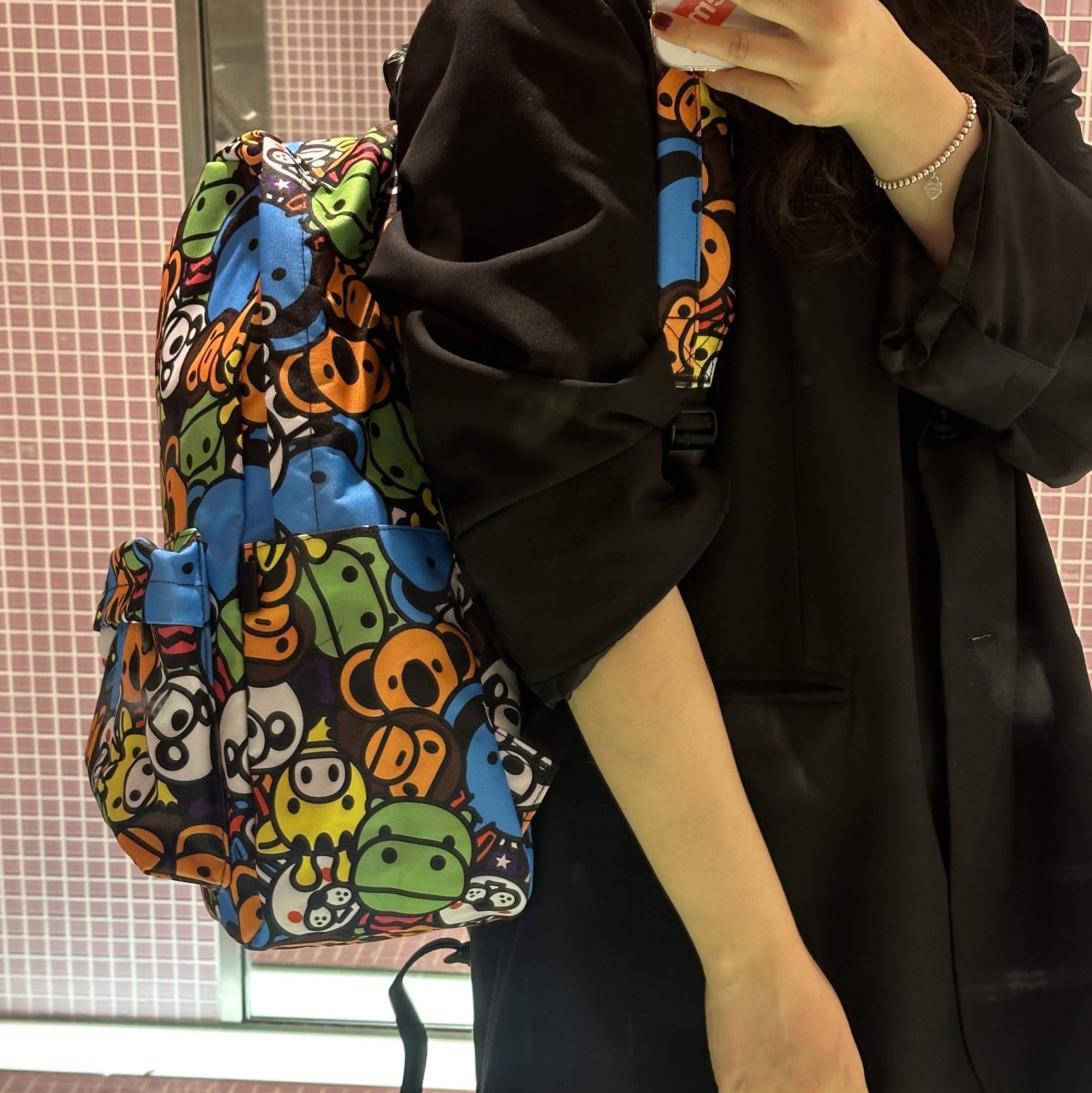 BAPE Baby Milo Medium Backpack Multi 착용 스타일