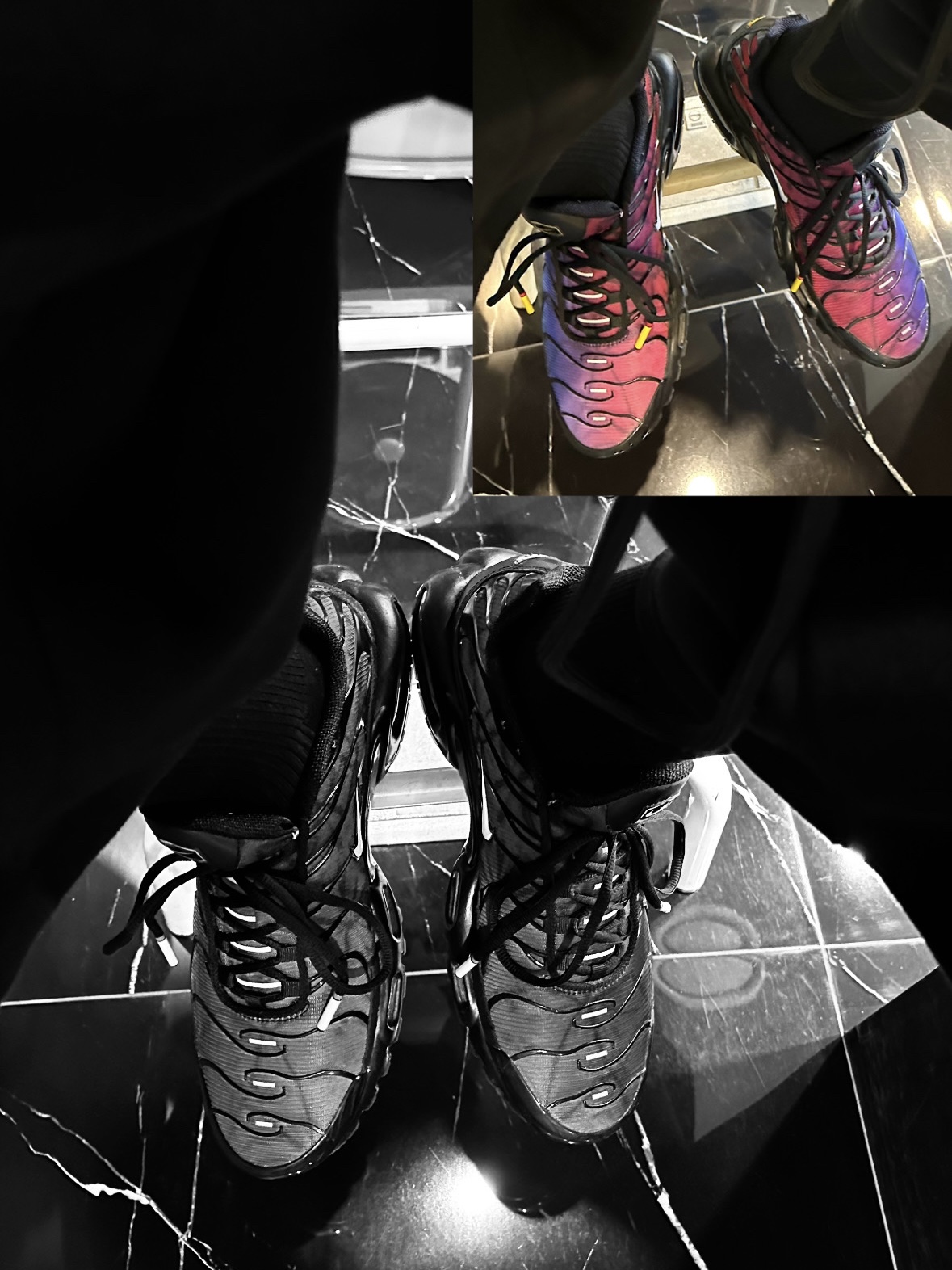 Nike Air Max Plus 25th Anniversary Black Varsity Red, 032c Team Layered Longsleeve Faded Black 착용 스타일 - 1