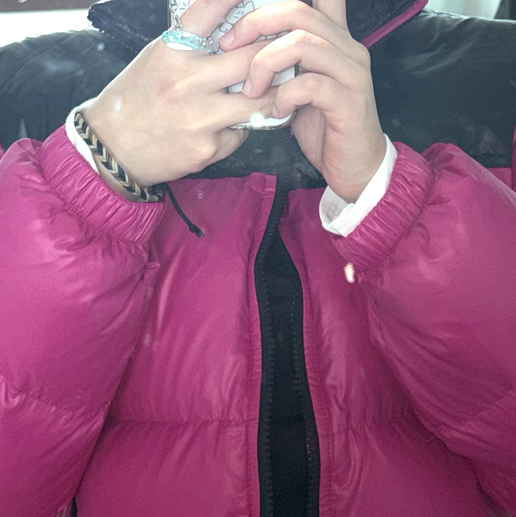 (W) The North Face Nuptse Short Jacket Fuchsia Pink 착용 스타일 - 3