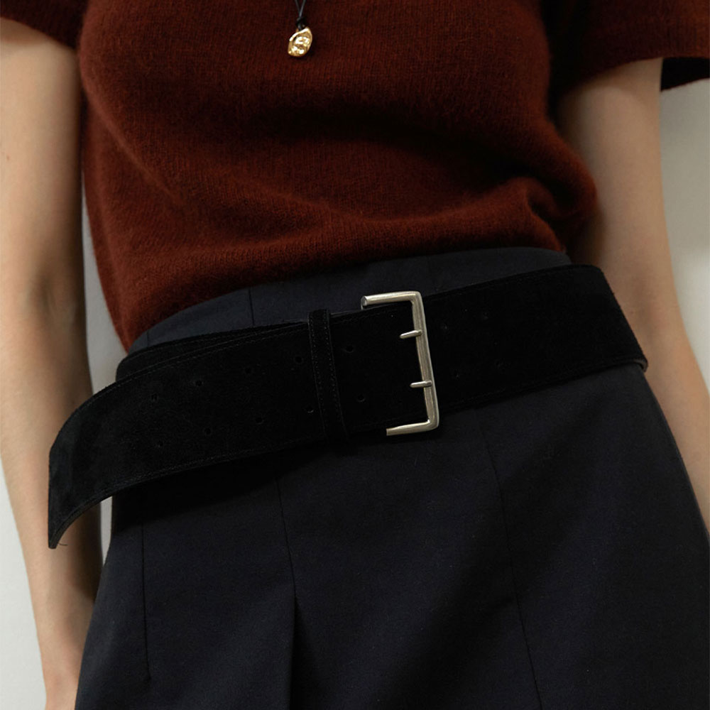 러브미몬스터 투 홀 와이드 스웨이드 벨트 블랙(lovememonster Two Hole Wide Suede Belt Black) - 2