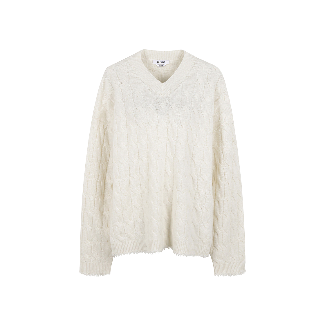 리던 우먼 캐시미어 케이블 V넥 풀오버 아이보리 - 24FW(Re/Done Women Cashmere Cable V Neck Pullover Ivory - 24FW)