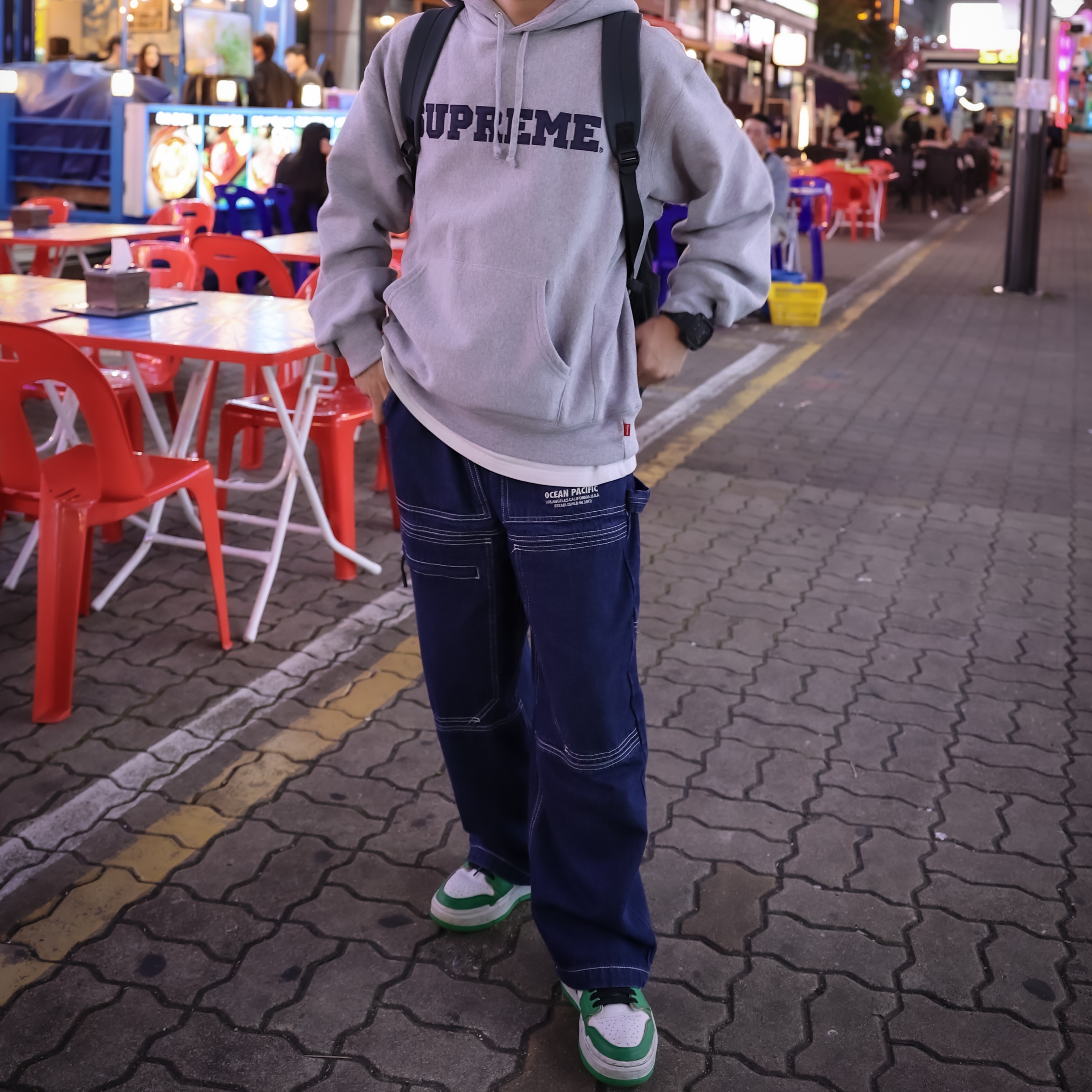 Supreme Collegiate Hooded Sweatshirt Heather Grey - 24SS, (W) Jordan 1 Elevate Low SE Lucky Green 착용 스타일 - 2