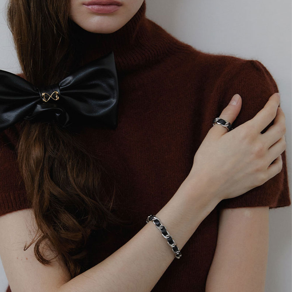 러브미몬스터 시크 가족 리본 체인 브레이슬릿 블랙(lovememonster Chic Leather Ribbon Chain Bracelet Black) - 4