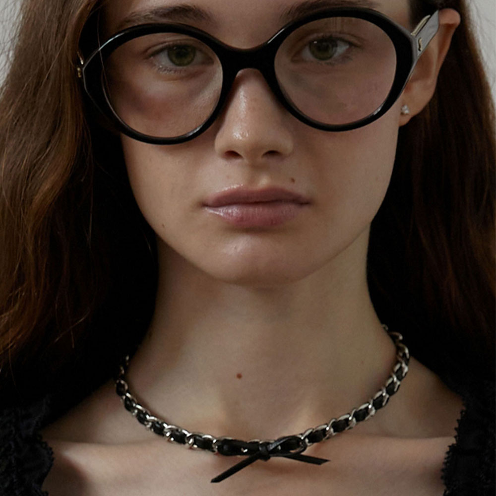 러브미몬스터 시크 가족 리본 체인 넥크리스 블랙(lovememonster Chic Leather Ribbon Chain Necklace Black) - 3