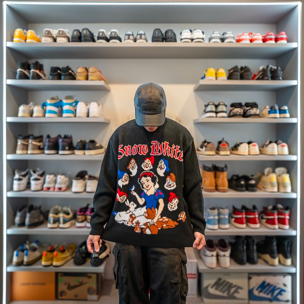 Supreme Snow White Sweater Black - 24FW 착용 스타일 - 3