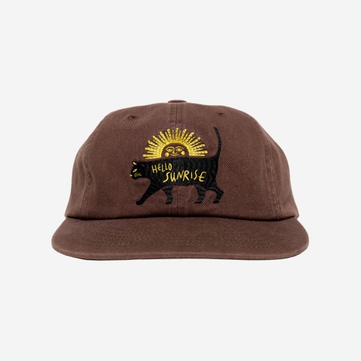 HS44CA004BR Hello Sunrise Washed VTG Cat Logo 6panel Cap Brown