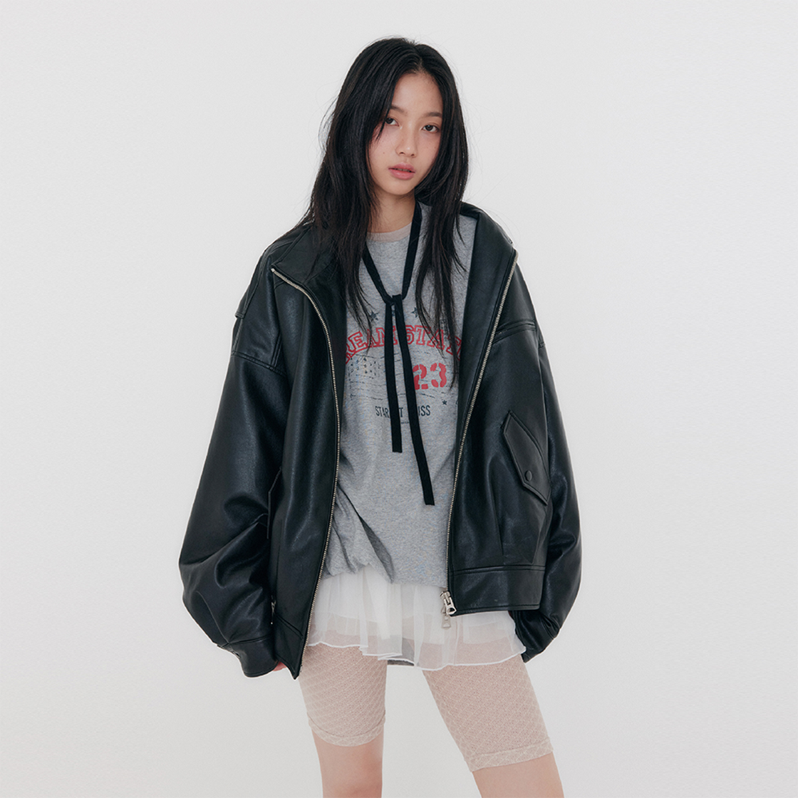 지지지 페이크 레더 자켓 블랙(zeezeezee Faux Leather Jacket Black) - 3