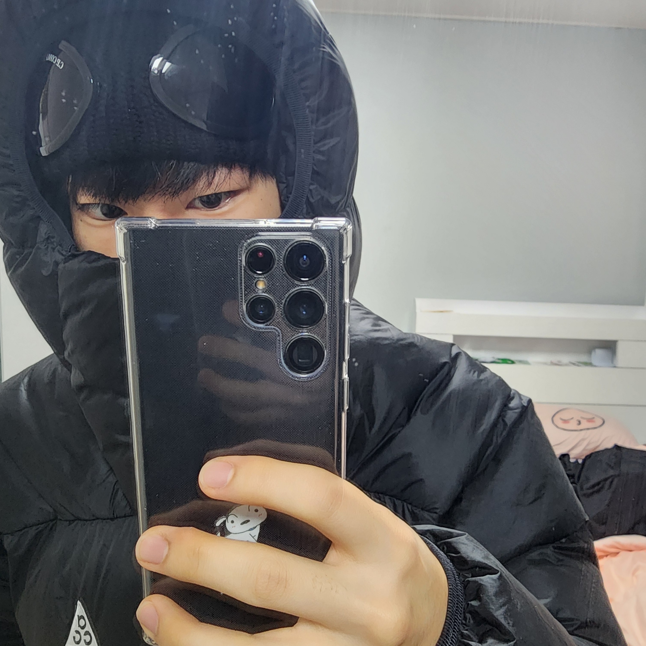 Nike ACG Therma-Fit ADV Lunar Lake Puffer Jacket Black - Asia, C.P. Company Extra Fine Merino Wool Goggle Beanie Black 착용 스타일 - 2