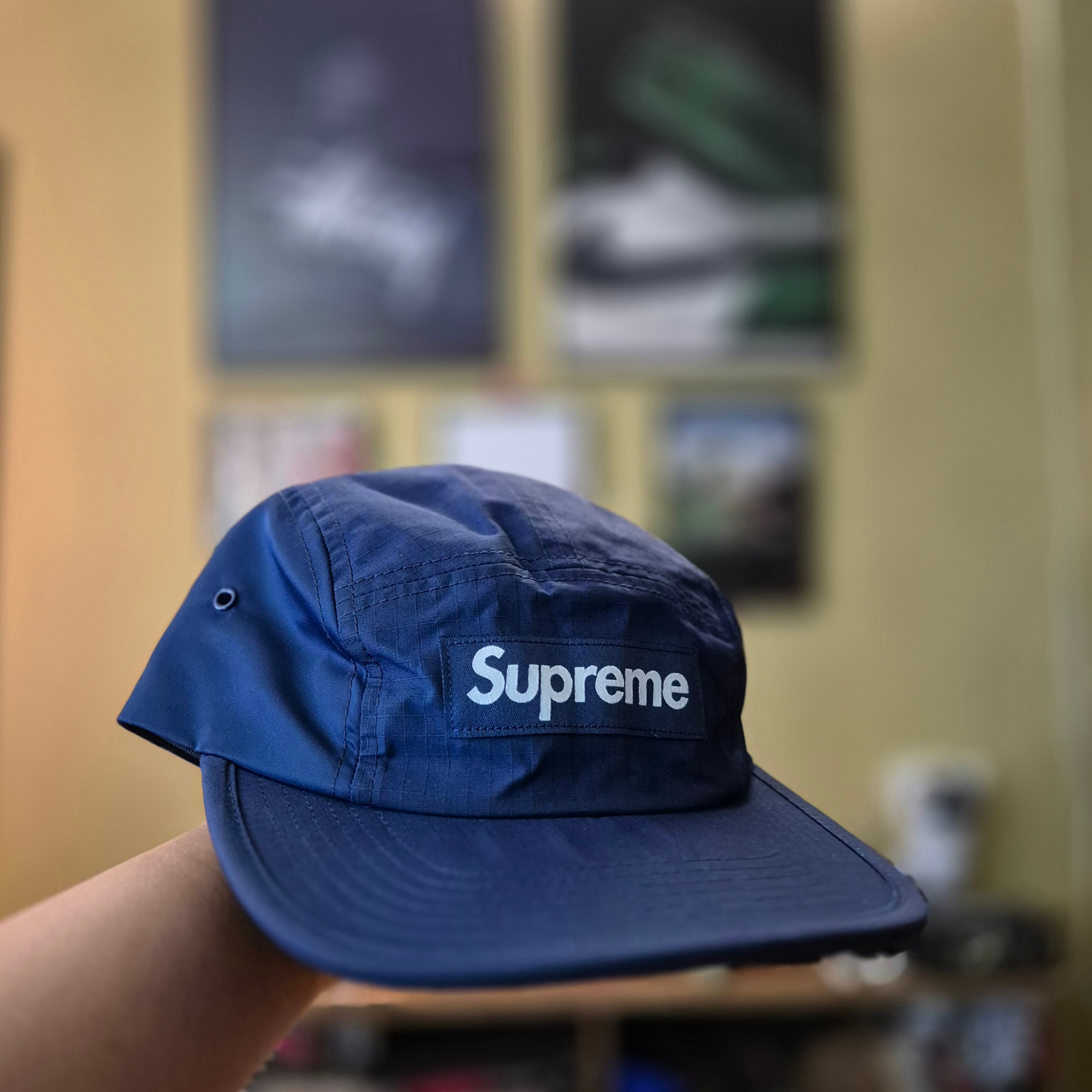 Supreme Waxed Ripstop Camp Cap Navy - 24FW 착용 스타일
