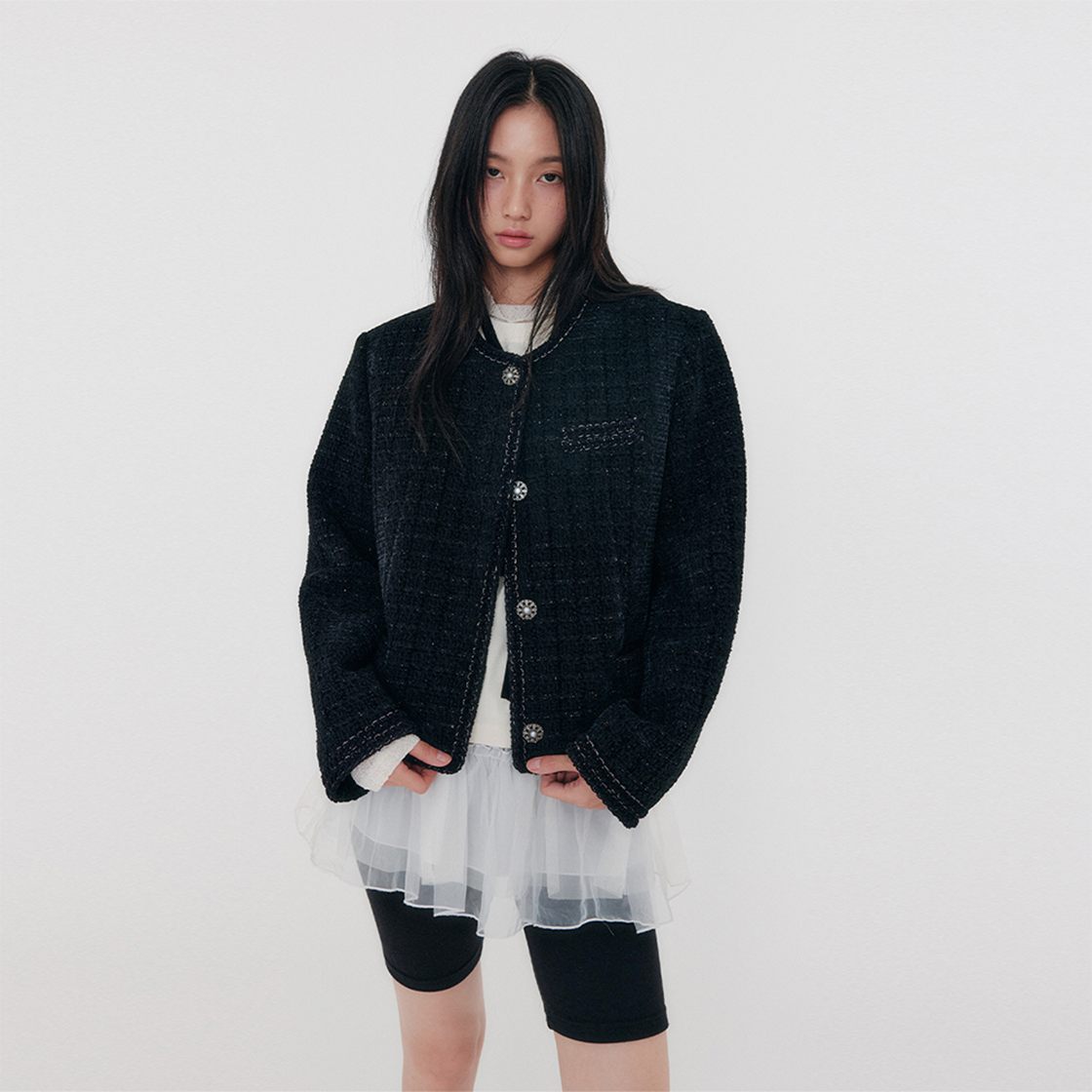 지지지 클래시 트위드자켓 블랙(zeezeezee Classy Tweed Jacket Black) - 2