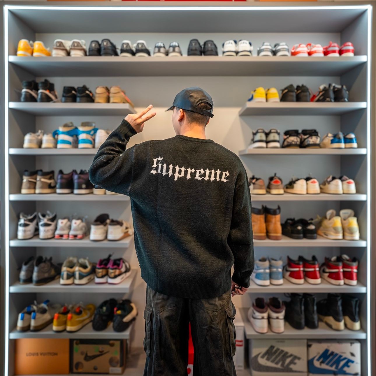 Supreme Snow White Sweater Black - 24FW 착용 스타일 - 4