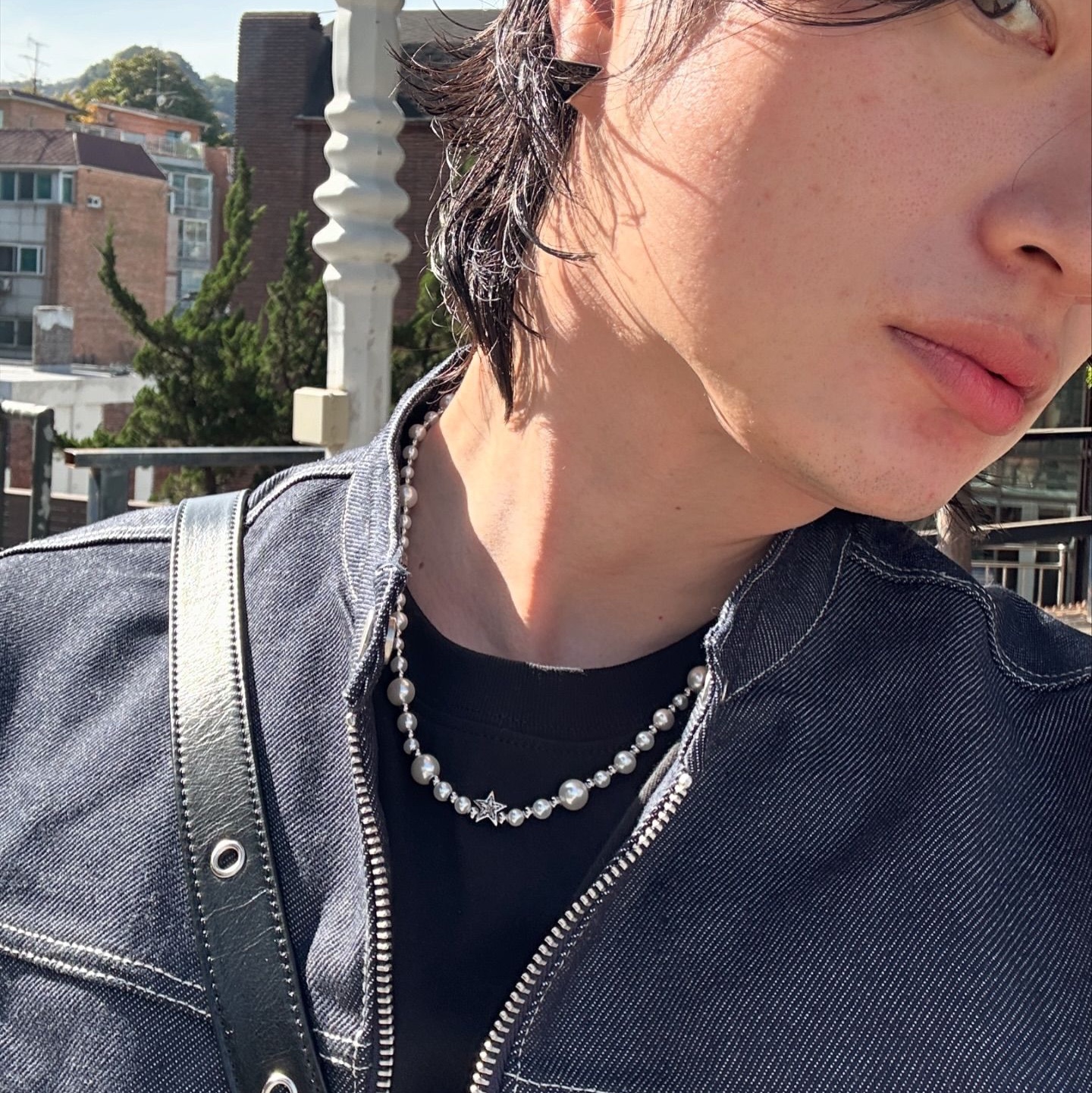 Scudo White Pearl Sea Star Necklace, Scudo Happy Flower Ring White Stone 착용 스타일 - 1