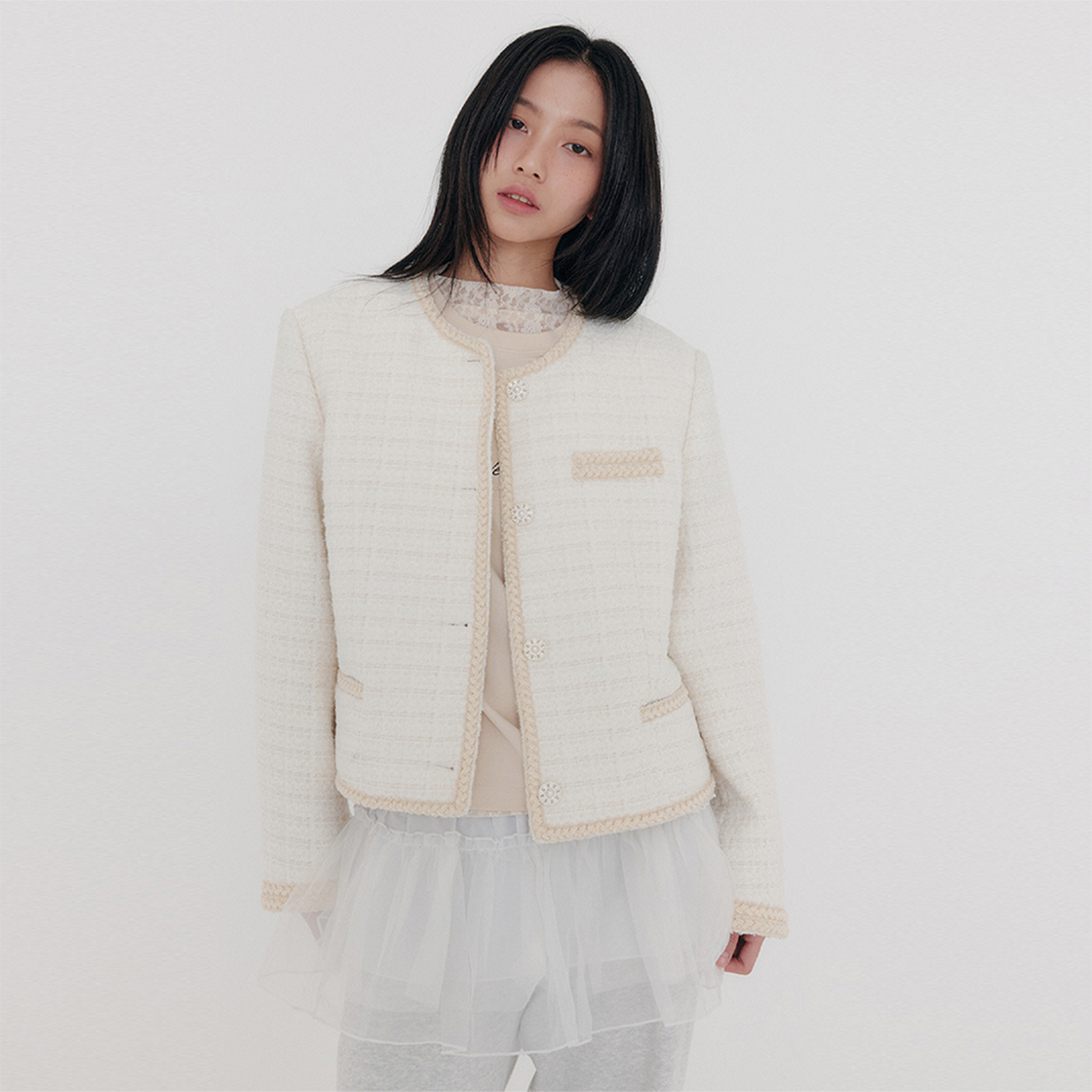 지지지 클래시 트위드자켓 크림아이보리(zeezeezee Classy Tweed Jacket Cream Ivory) - 3