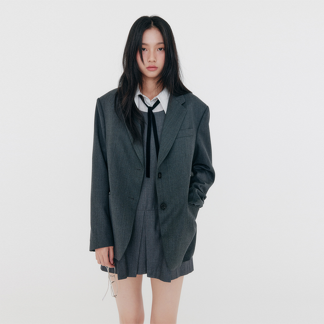 지지지 오버사이즈드 클래식 블레이저 멜란지 그레이(zeezeezee Over Sized Classic Blazer Melange Grey) - 2