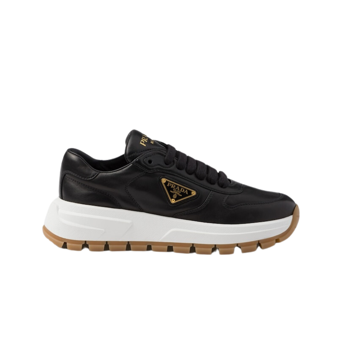 1E804M-038-F0632 (W) Prada Prax 01 Leather Sneakers Black