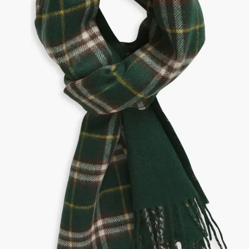 Burberry Check Reversible Cashmere Muffler Green 착용 스타일 - 2