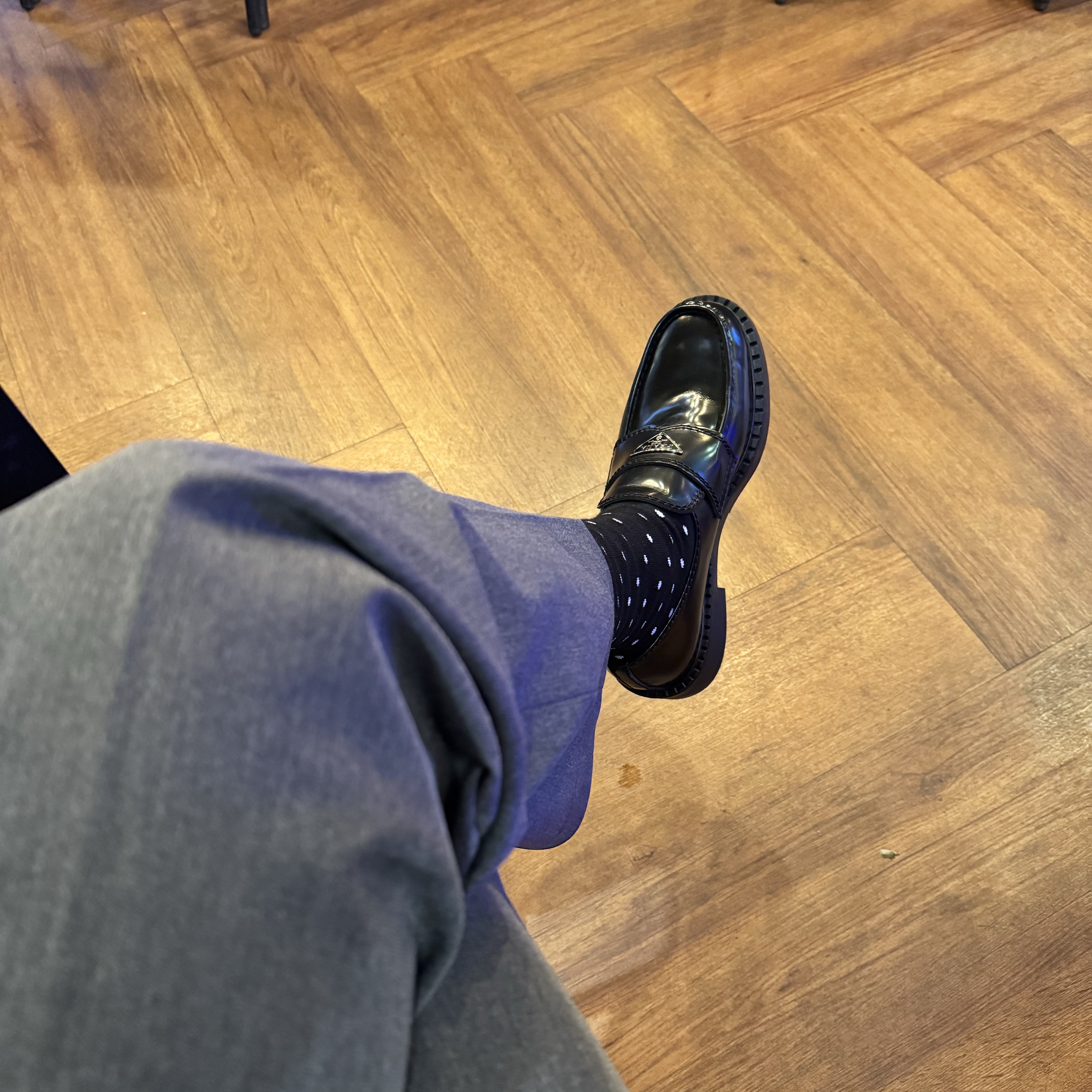 Prada Chocolate Brushed Leather Loafers Black 착용 스타일
