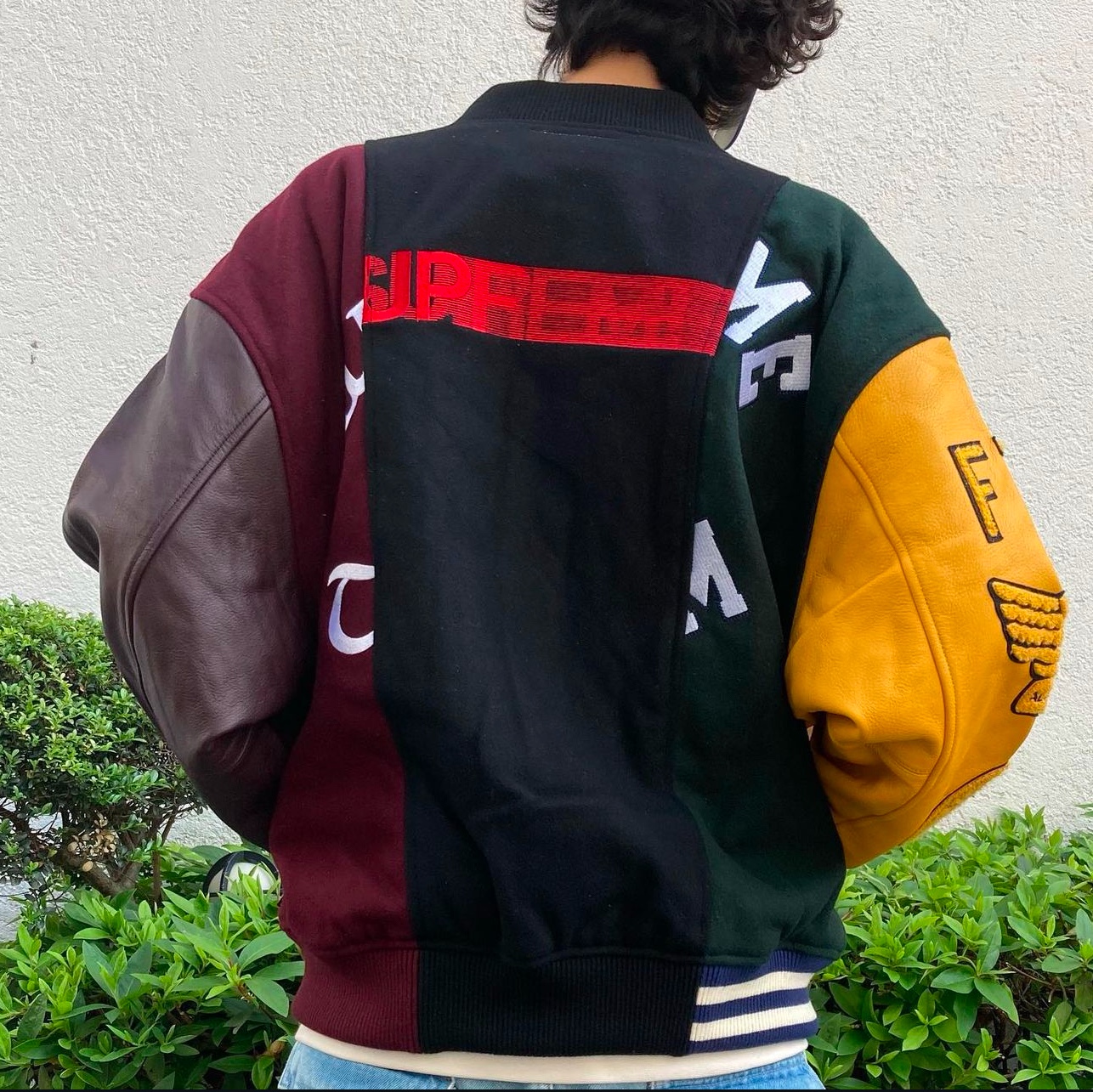 Supreme x MM6 Maison Margiela Split Varsity Jacket Multicolor - 24SS 착용 스타일 - 4
