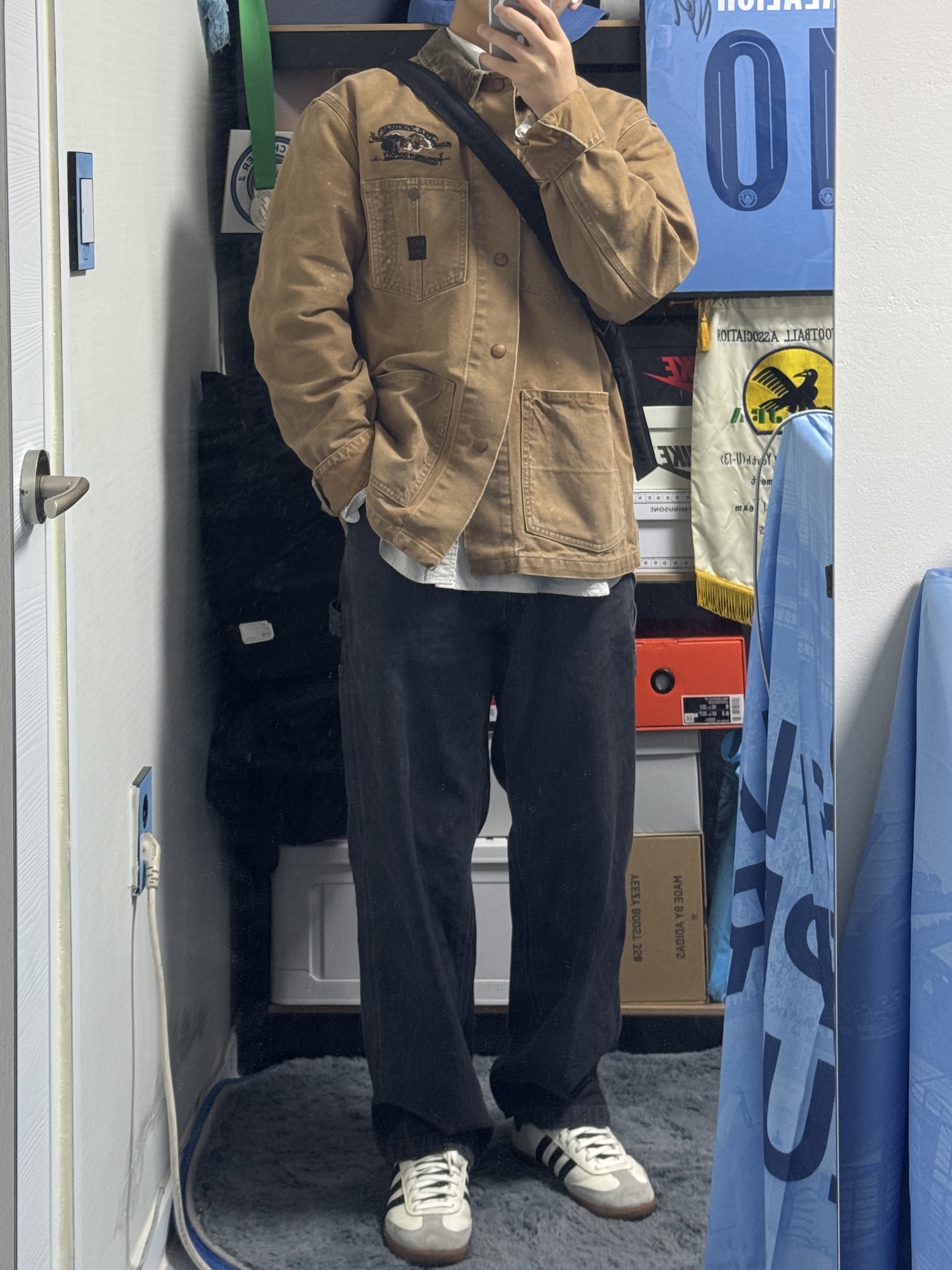 [20% 적립] [KREAM 단독] Polo Ralph Lauren Best Friend Canvas Utility Jacket Beige Khaki - 24FW, Lemaire Small Soft Game Bag Nylon Canvas Black 착용 스타일