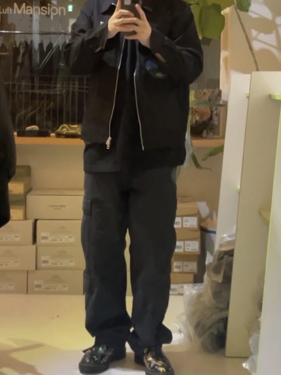 Honey Scoop House Mountain Work Jacket Black, Stussy Ripstop Surplus Cargo Pants Black 착용 스타일