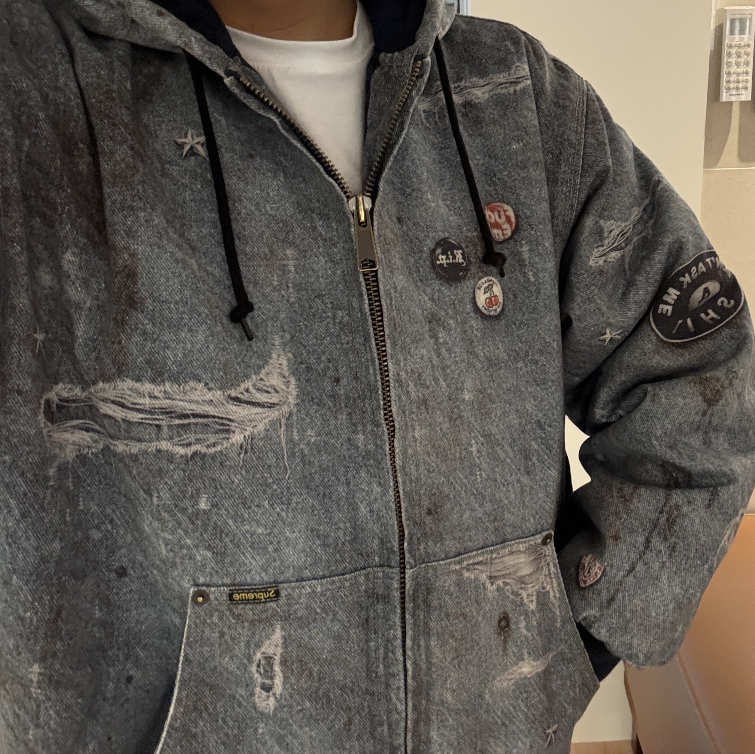 Supreme HJR Trompe L'oeil Hooded Work Jacket Blue - 24FW 착용 스타일