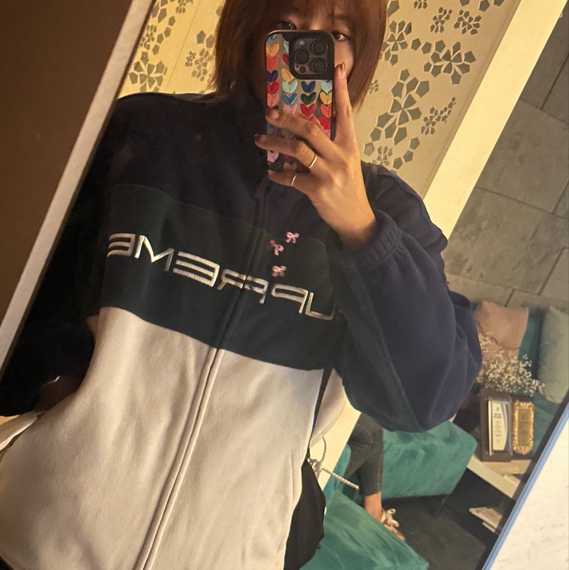 Supreme Polartec Zip Jacket Navy - 23FW 착용 스타일