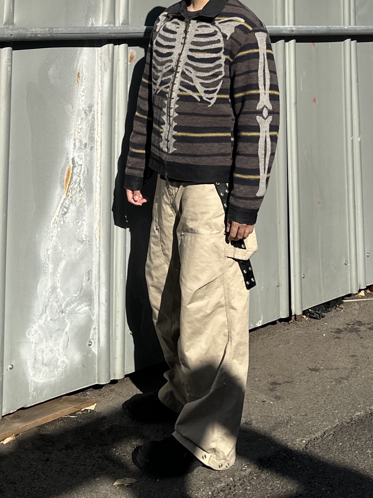 Kapital 14 oz. Denim Bone Lining Reversible Zip Up Work Jacket Black 착용 스타일 - 2