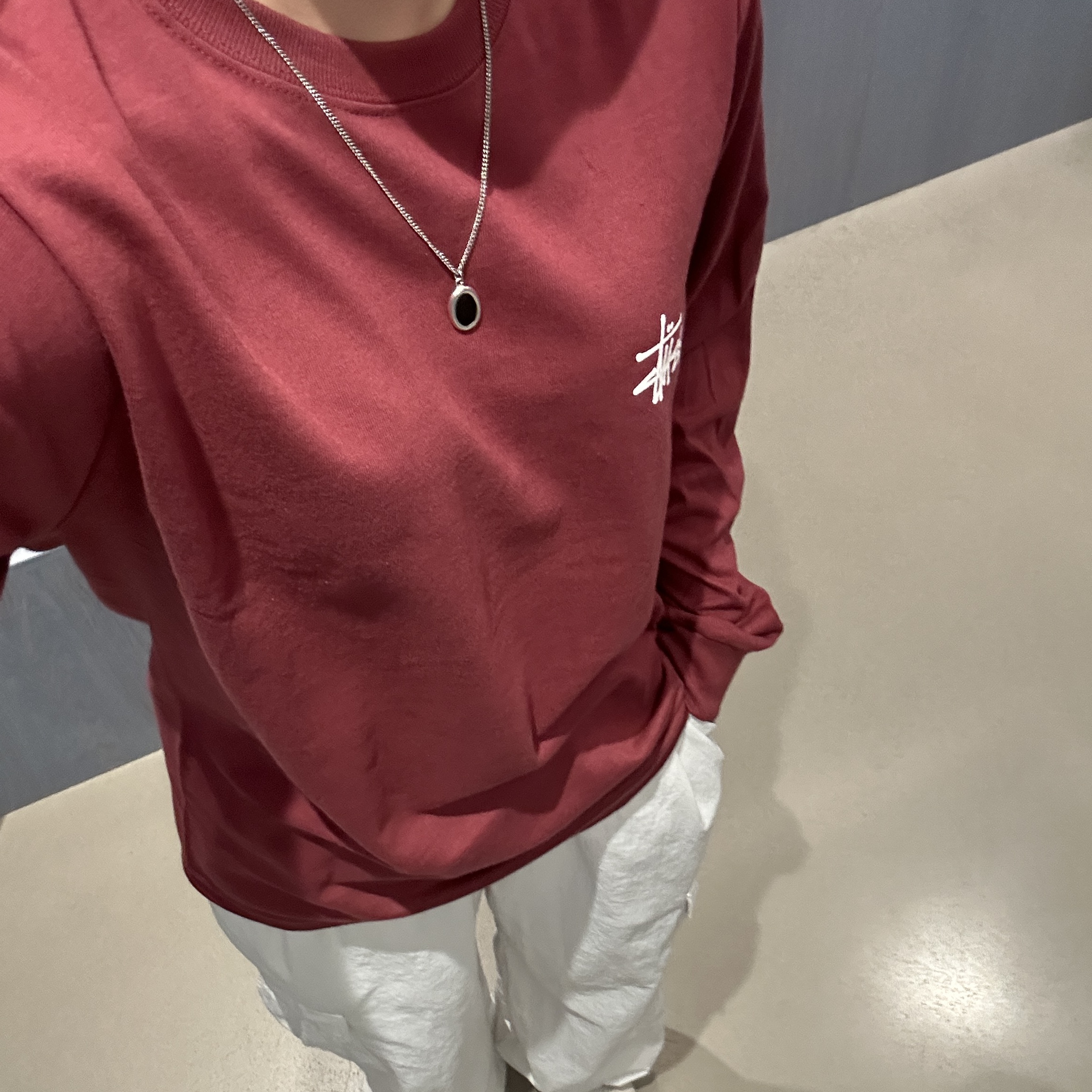 Stussy Basic Stussy LS T-Shirt Oxblood 2024 착용 스타일 - 1