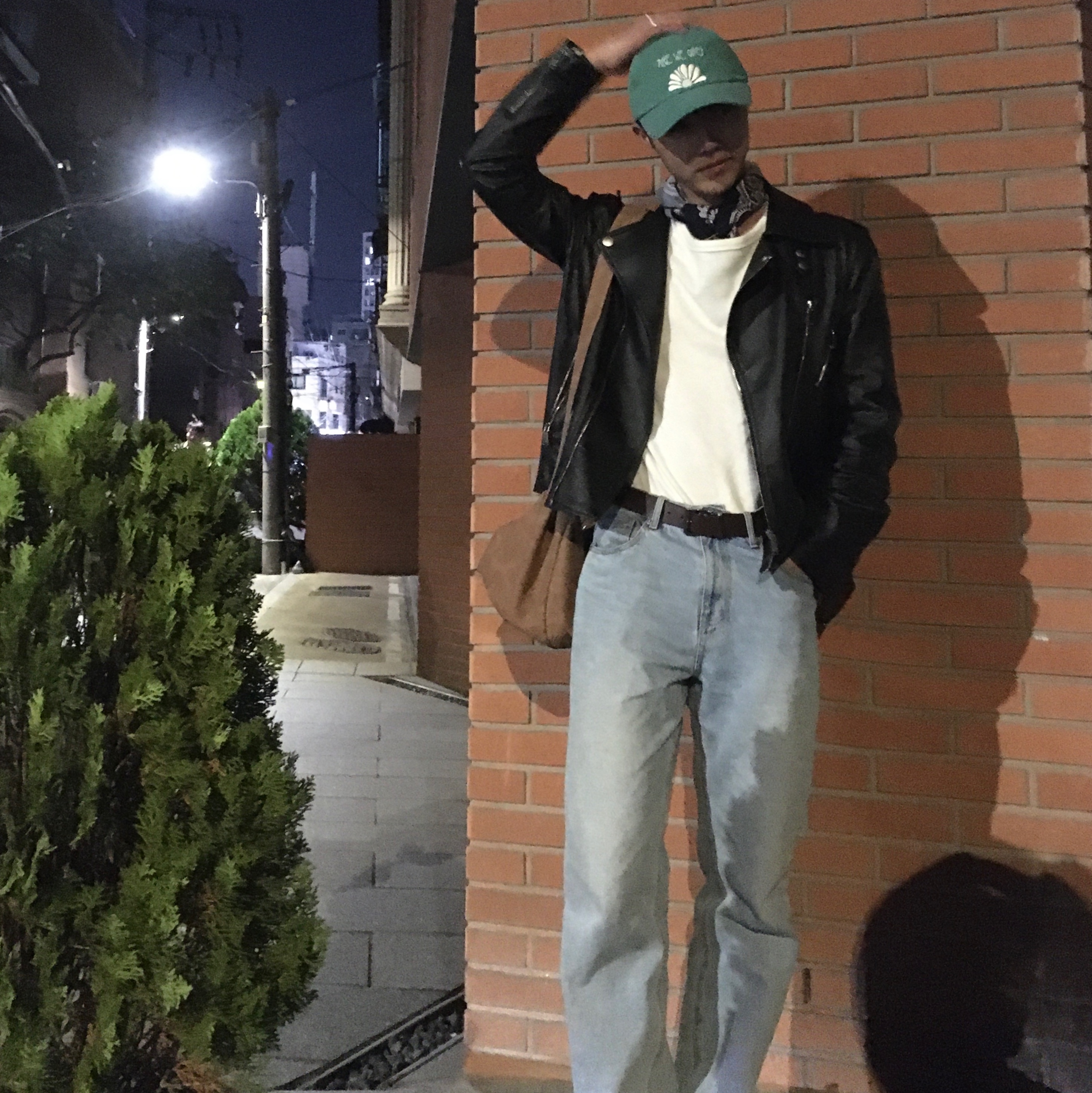 DVAN Daisy Rise Emb Ball Cap Green 착용 스타일
