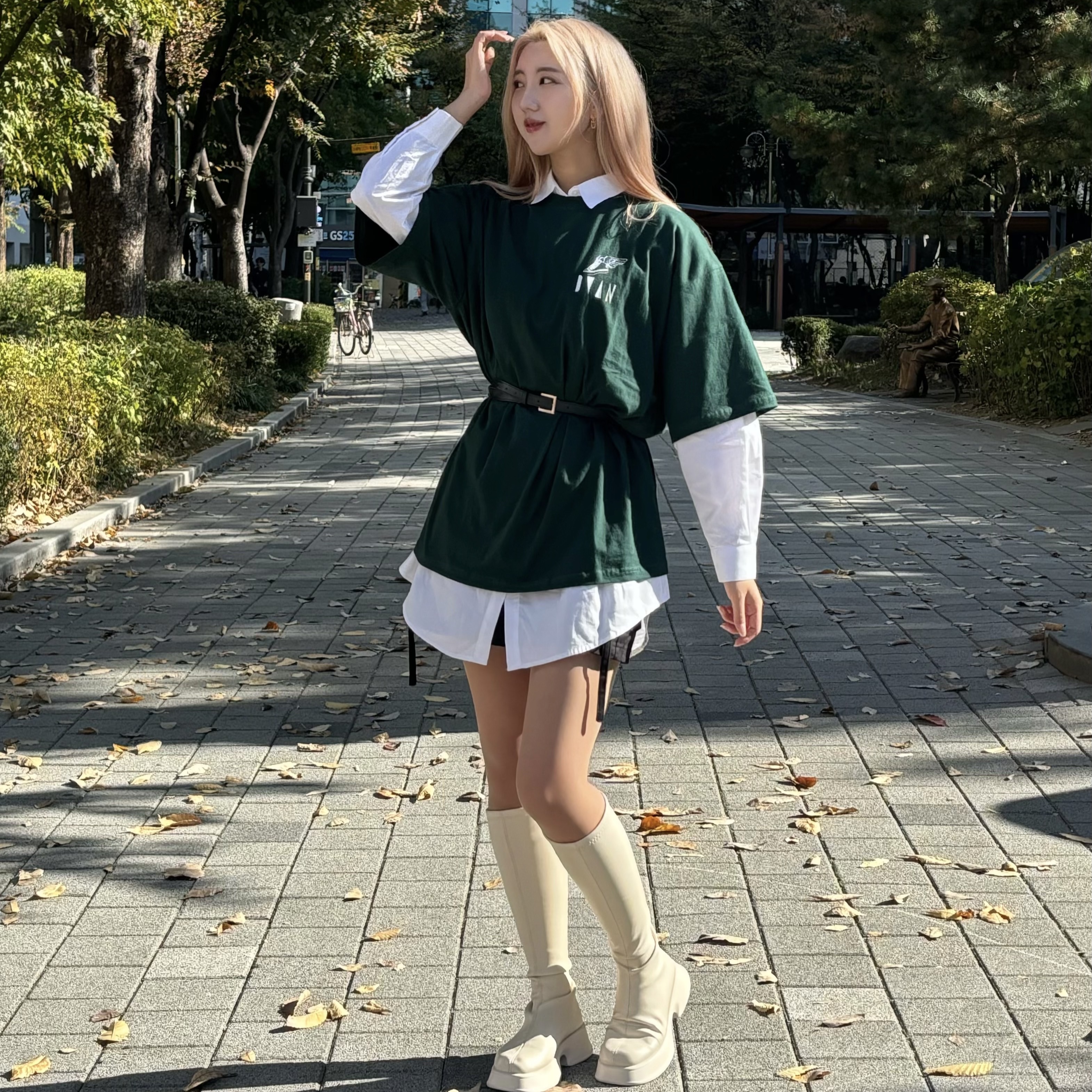 DVAN BarcoHalf Sleeve T-Shirt Deep Green 착용 스타일 - 4