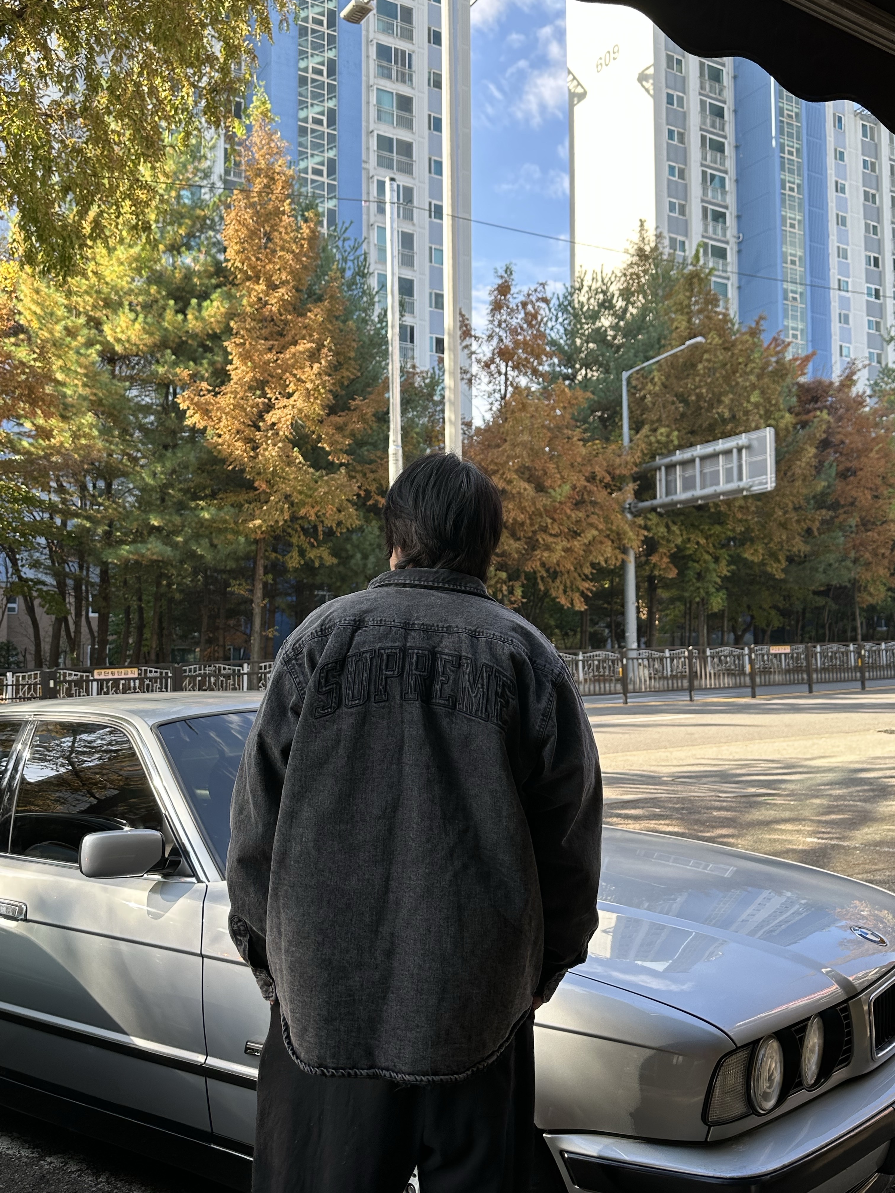 Supreme Faux Shearling Lined Work Shirt Black Denim - 24FW 착용 스타일 - 2