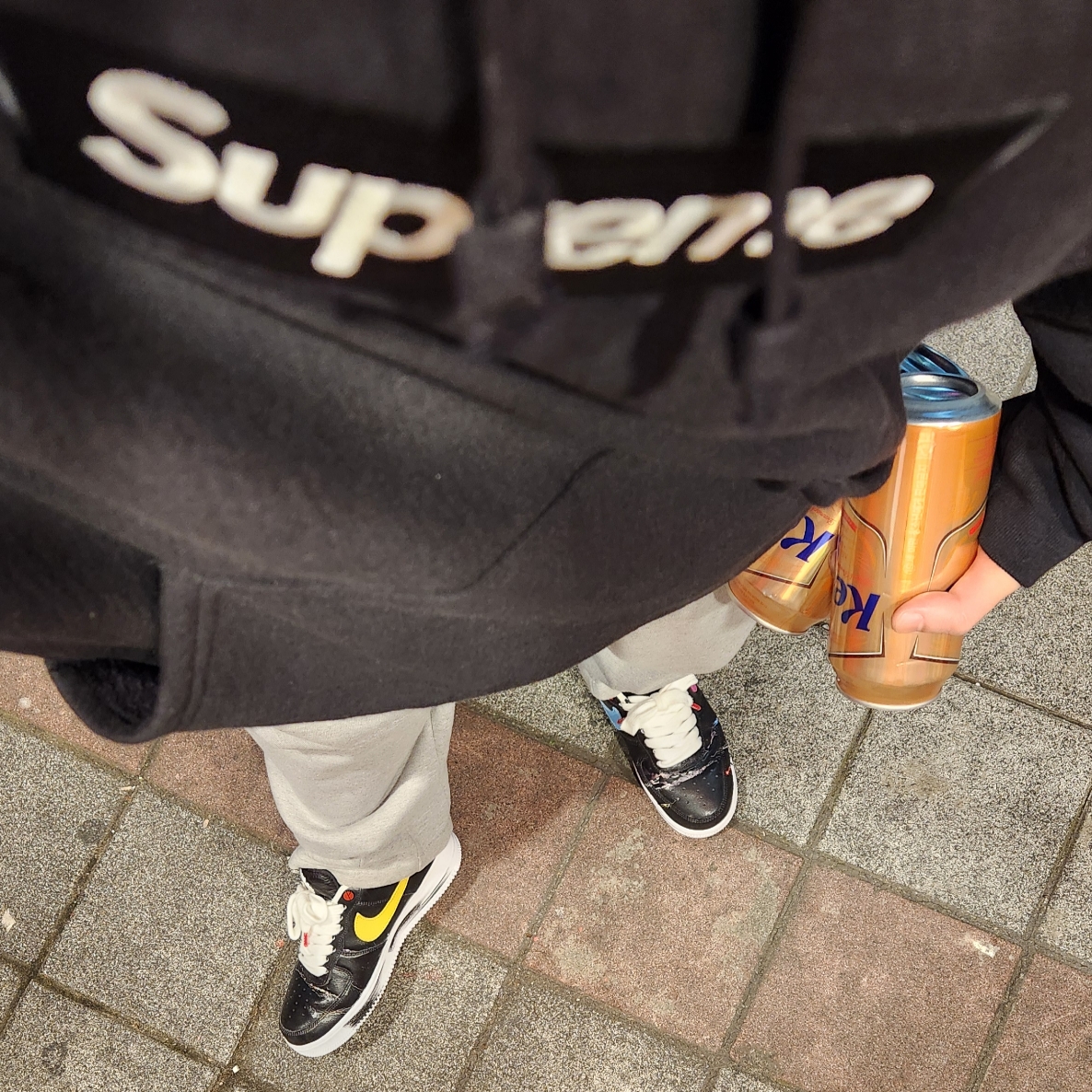 Nike x Peaceminusone Air Force 1 Low Para-Noise 3.0 Black and Multicolor, Supreme Box Logo Hooded Sweatshirt Black - 23FW 착용 스타일
