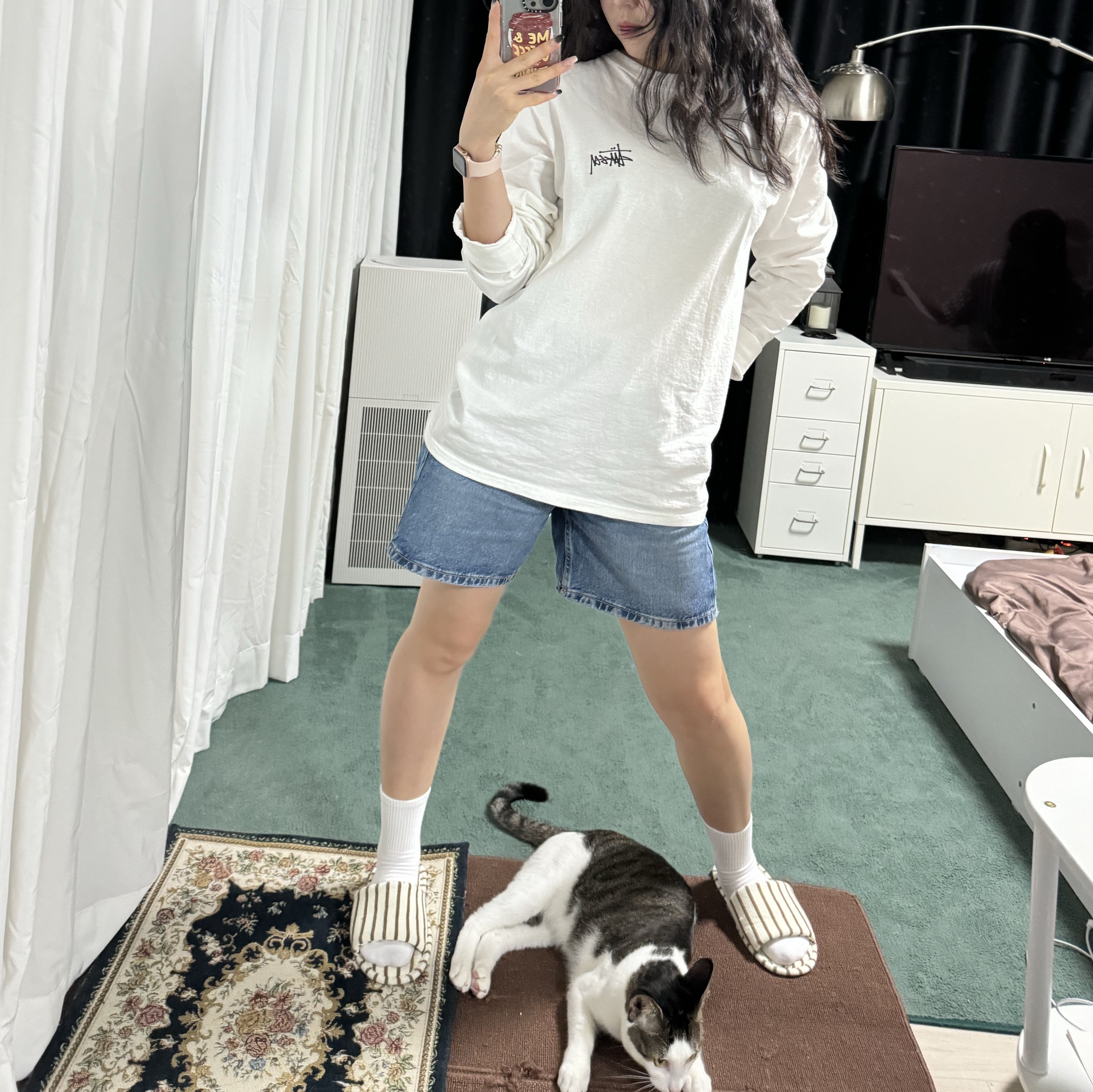 Stussy Basic Stussy LS T-Shirt White 2023 착용 스타일