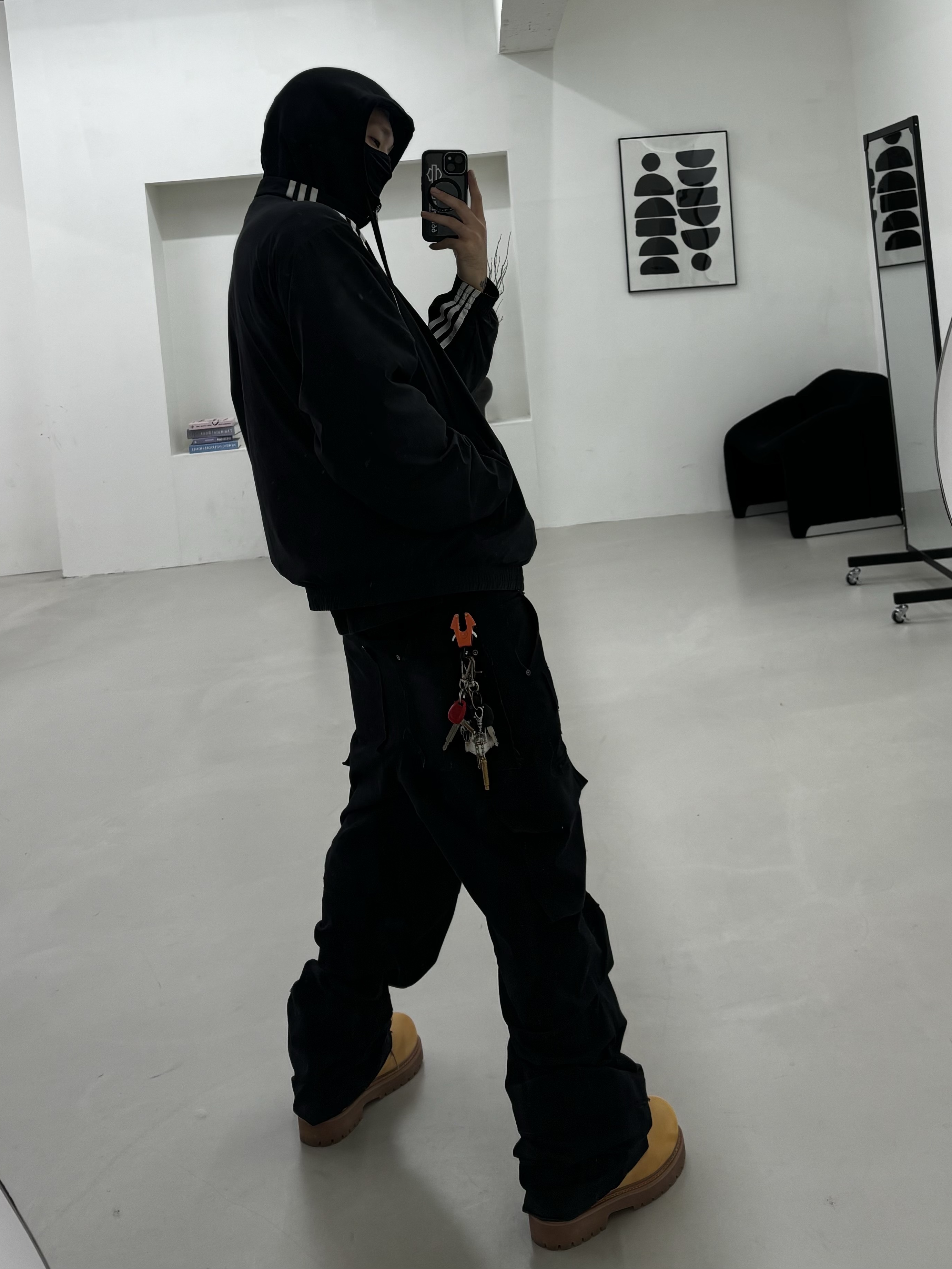 (W) Adidas Adilenium Season 2 Oversized Zip Track Top Gender Neutral Black - KR Sizing, Wapworks Moleskin Belted Cargo Pants Black 착용 스타일 - 2