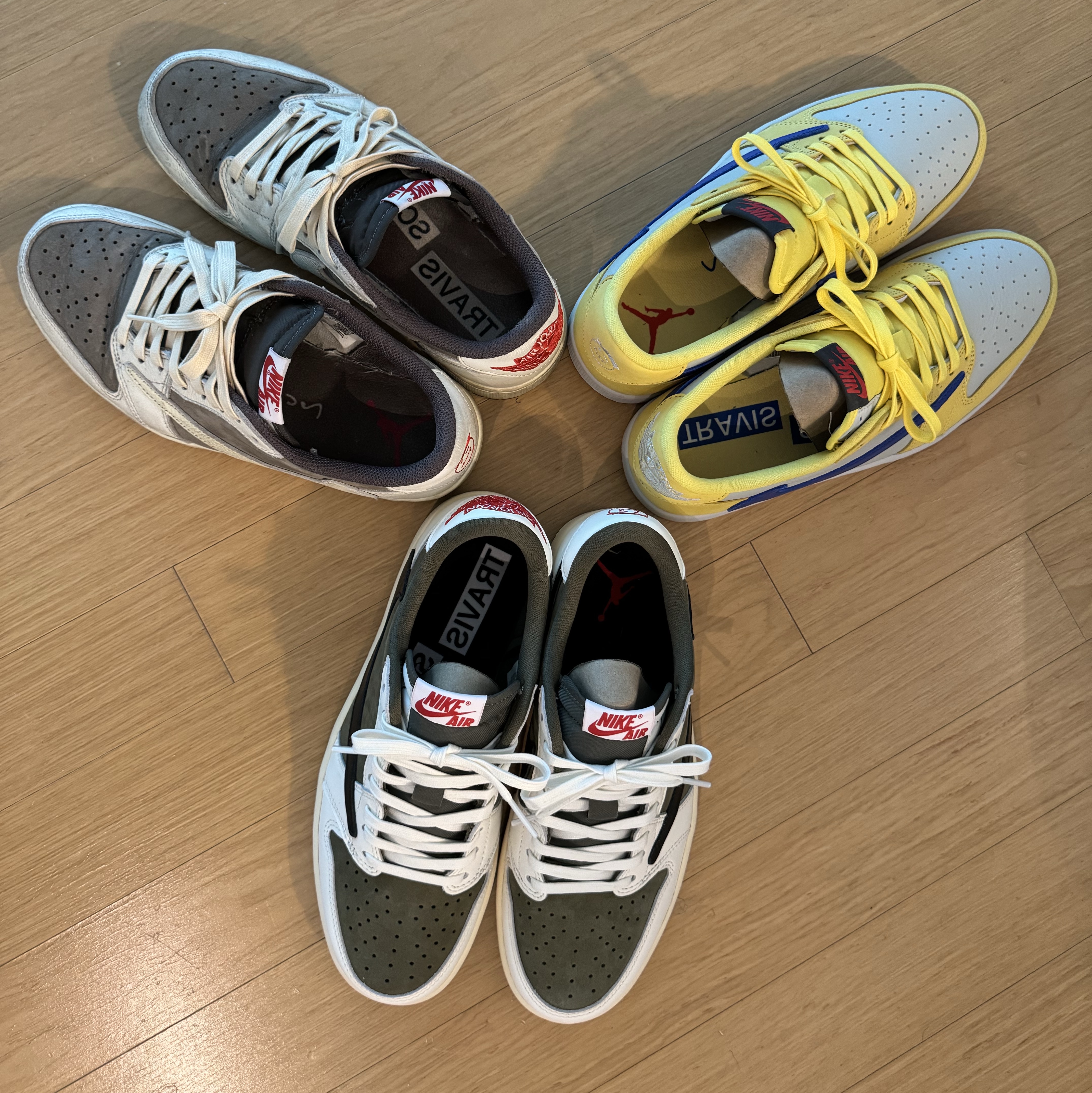 Jordan 1 x Travis Scott Retro Low OG SP Reverse Olive, Jordan 1 x Travis Scott Retro Low OG SP Sail and Ridgerock 착용 스타일