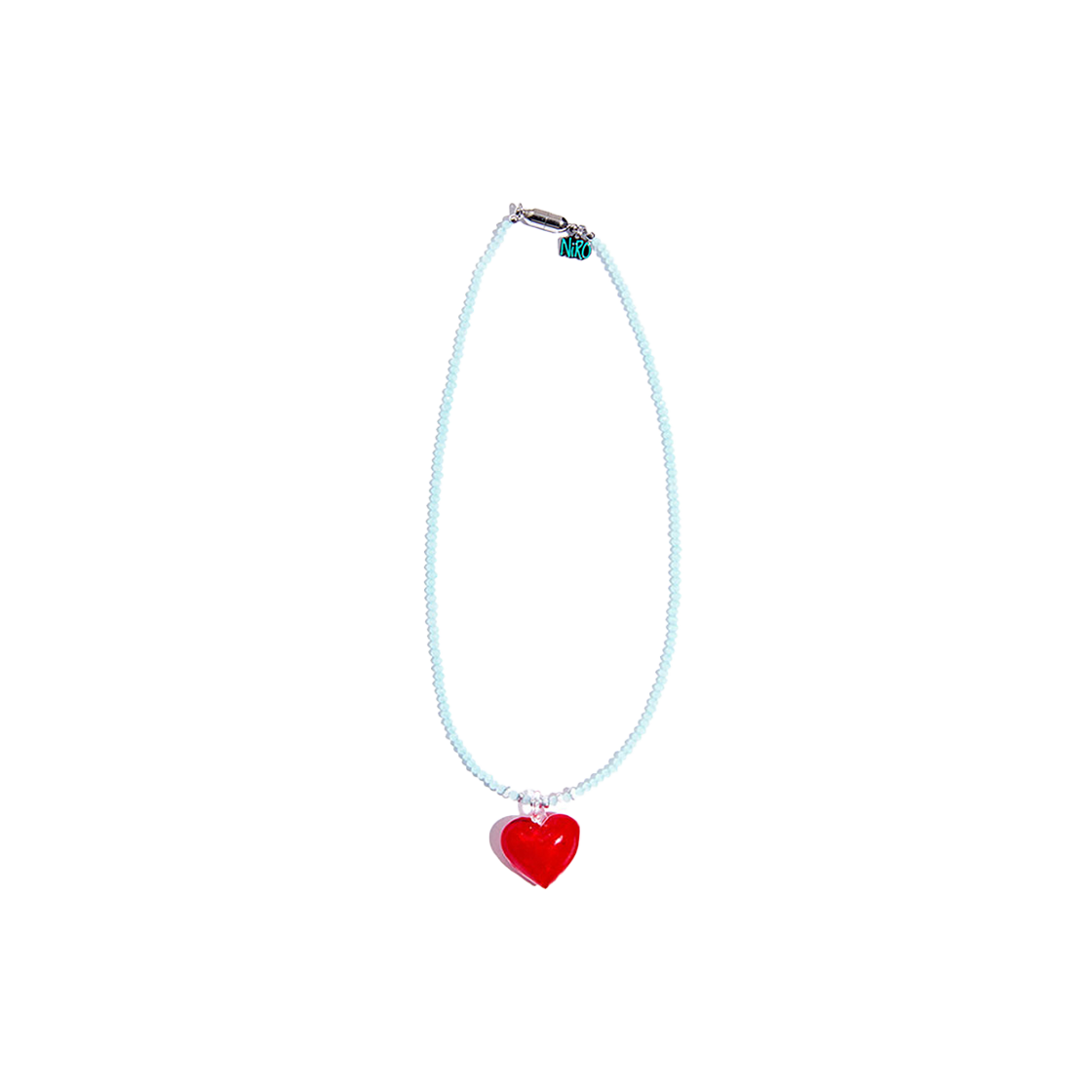 니로 세렌디피티 레드하트 스카이블루 비즈 네크리스(NiRO.SERENDiPiTY Red Heart Skyblue Beads Necklace #87)