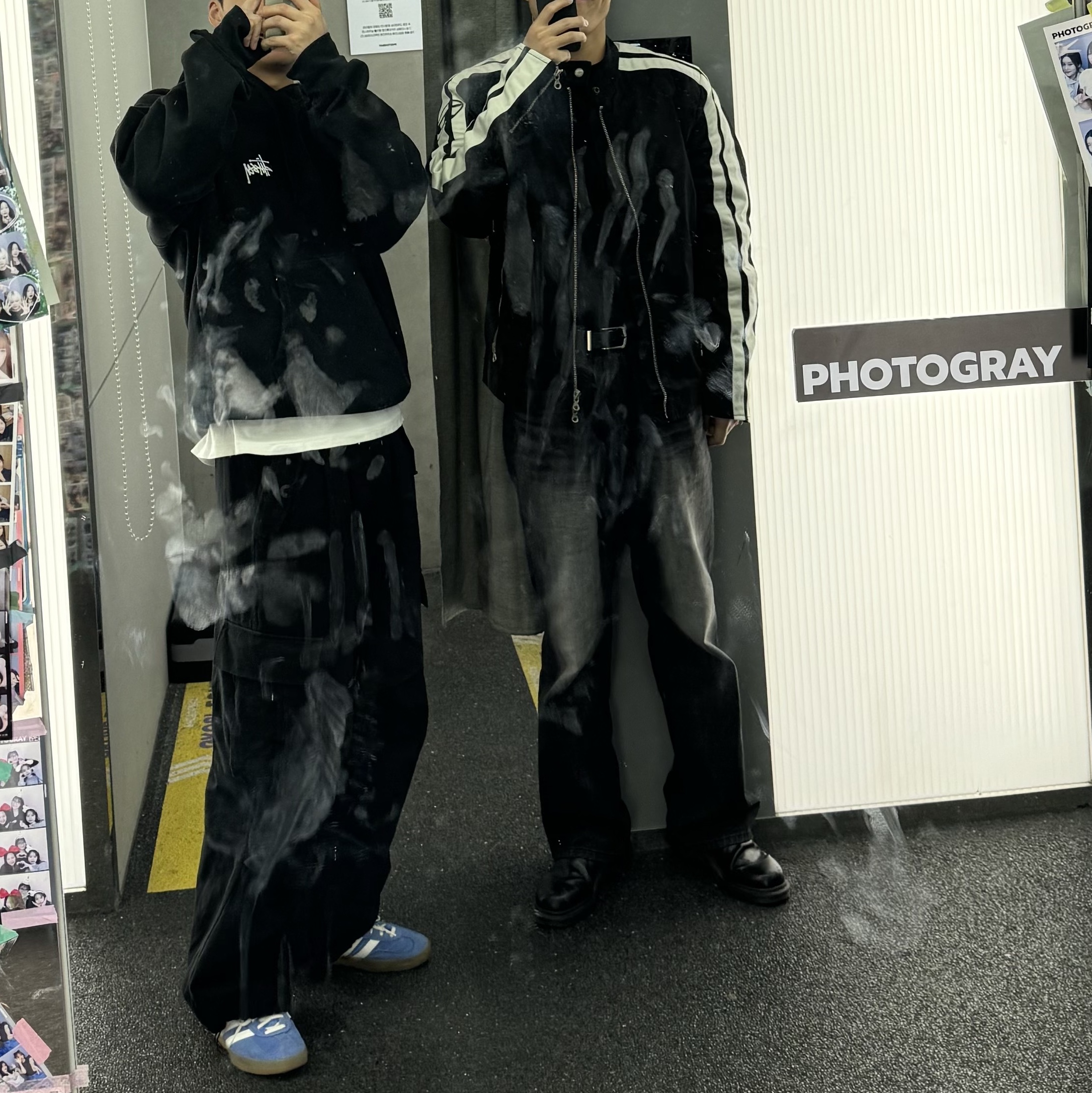 (W) Adidas Gazelle Indoor Blue Fusion Cloud White, Stussy Basic Stussy Hoodie Black 착용 스타일 - 1