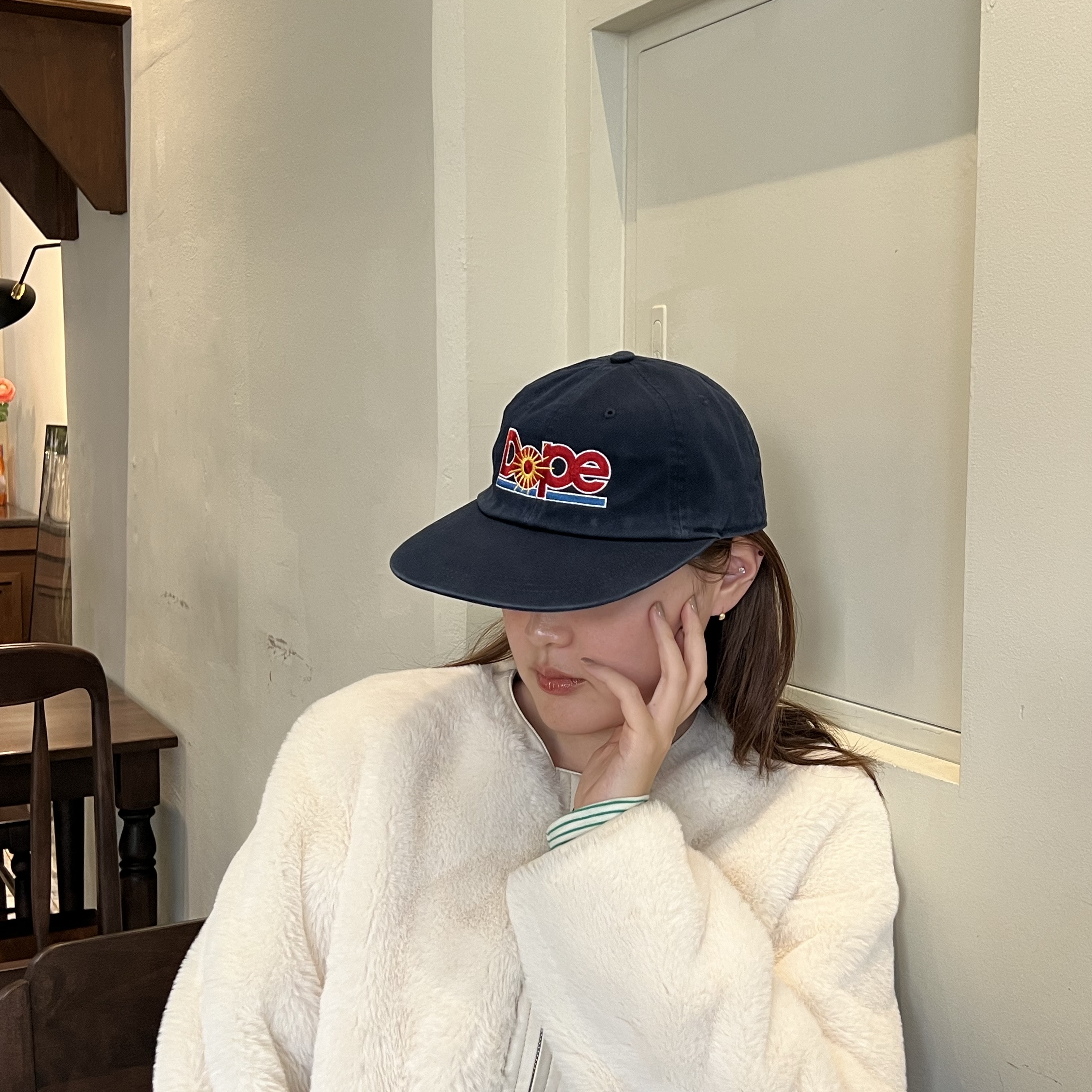 ANNOT DOPE Long Bill Washing Cap Navy 착용 스타일