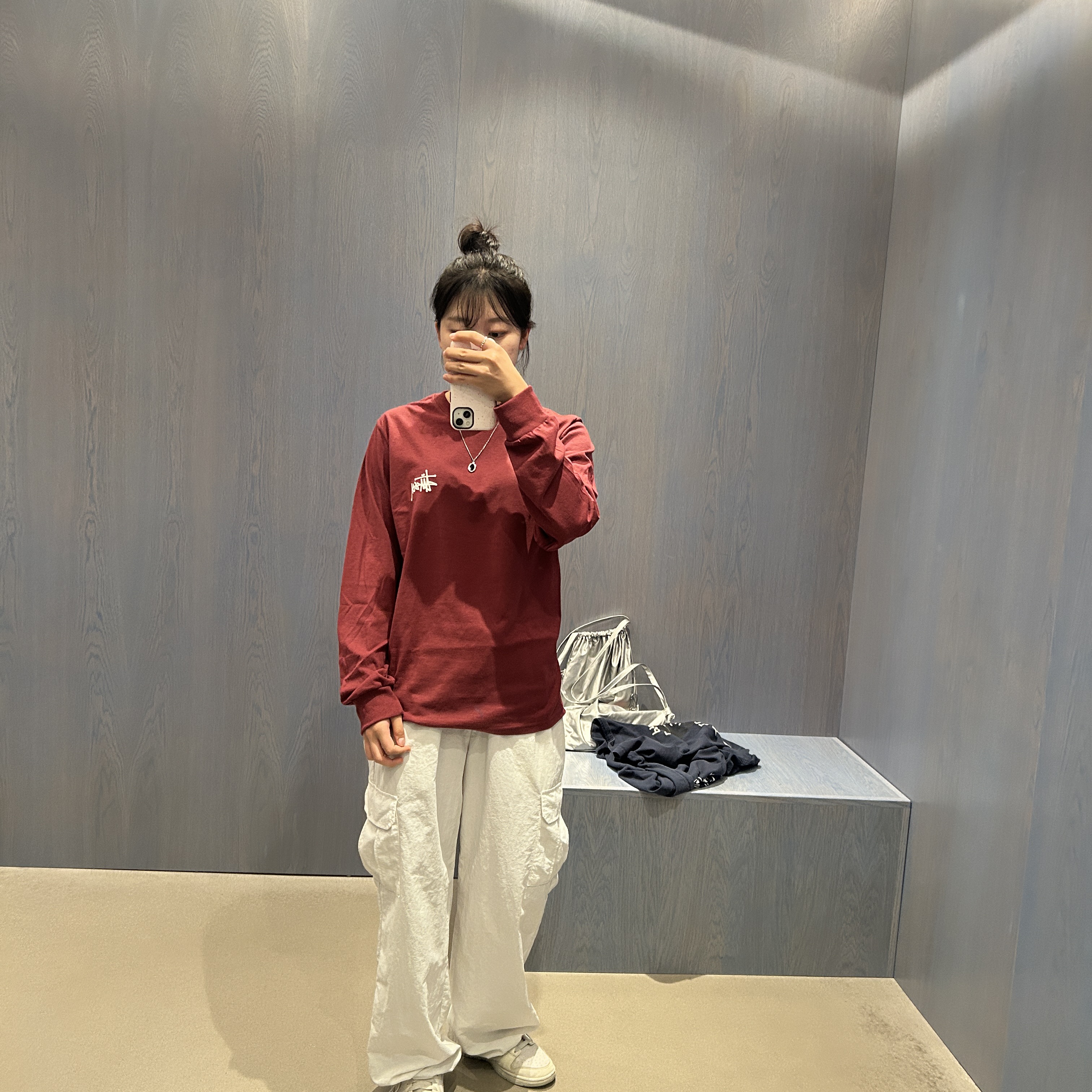Stussy Basic Stussy LS T-Shirt Oxblood 2024 착용 스타일 - 2