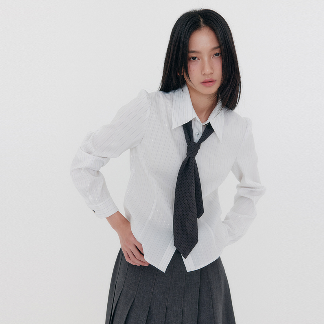 지지지 클래식 실버 스트라이프 셔츠 화이트(zeezeezee Classic Silver Stripe Shirt White) - 3