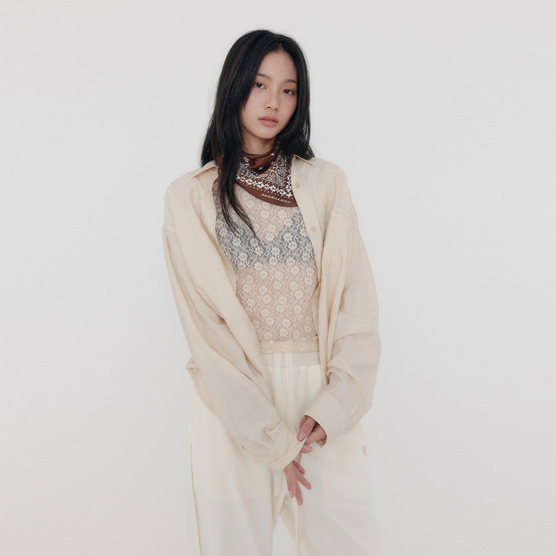 지지지 오버핏 체크 셔츠 베이지(zeezeezee Oversized Check Shirt Light Beige) - 3