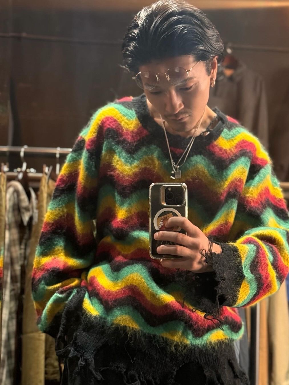 Lamrof Wave Mohair Knit Rasta - 24FW 착용 스타일
