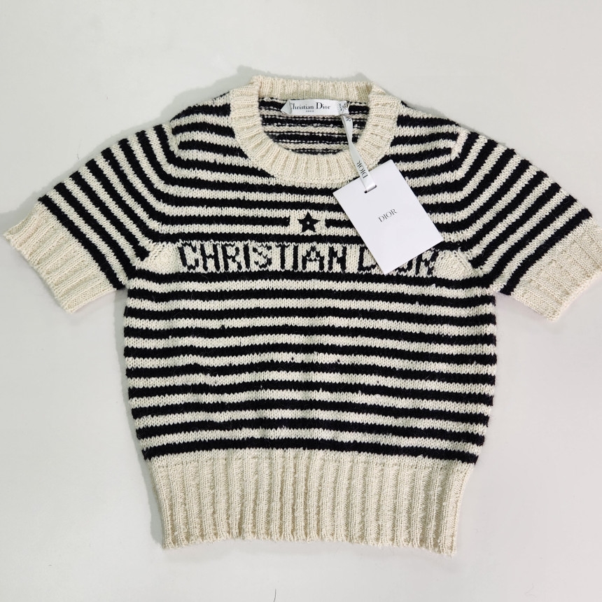 (W) Dior Mariniere Short-Sleeved Sweater Ecru Black 착용 스타일 - 6