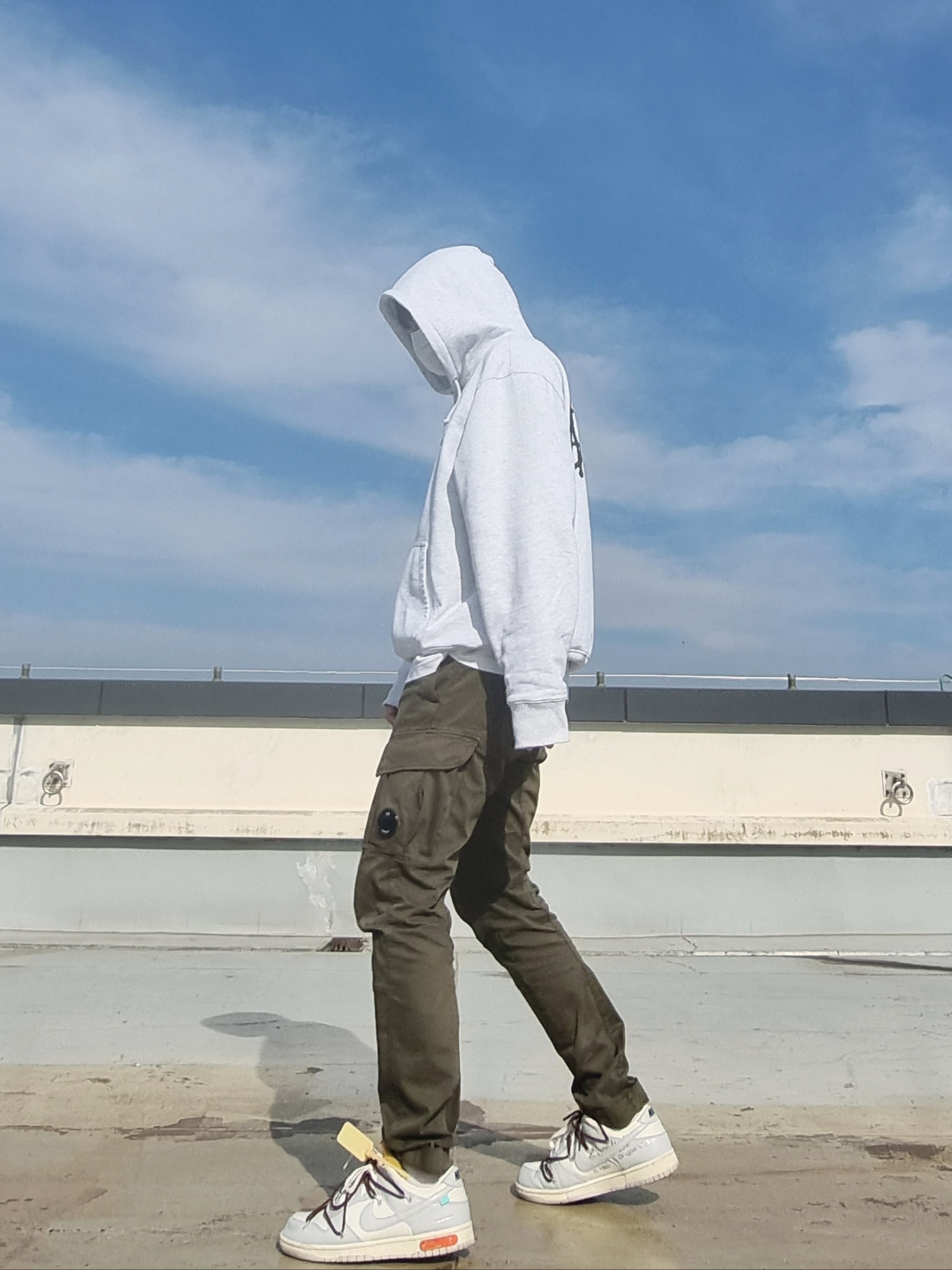 Stussy Basic Stussy Hoodie Ash Heather 2021, Nike x Off-White Dunk Low The 50 - Lot 46 착용 스타일 - 4