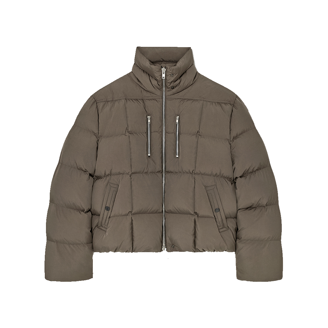 [KREAM 단독] 알렌느 인시전 하이넥 덕 다운 자켓 카키 그레이([KREAM 단독] Haleine Incision Highneck Duck Down Jacket Khaki Grey (VJ429))