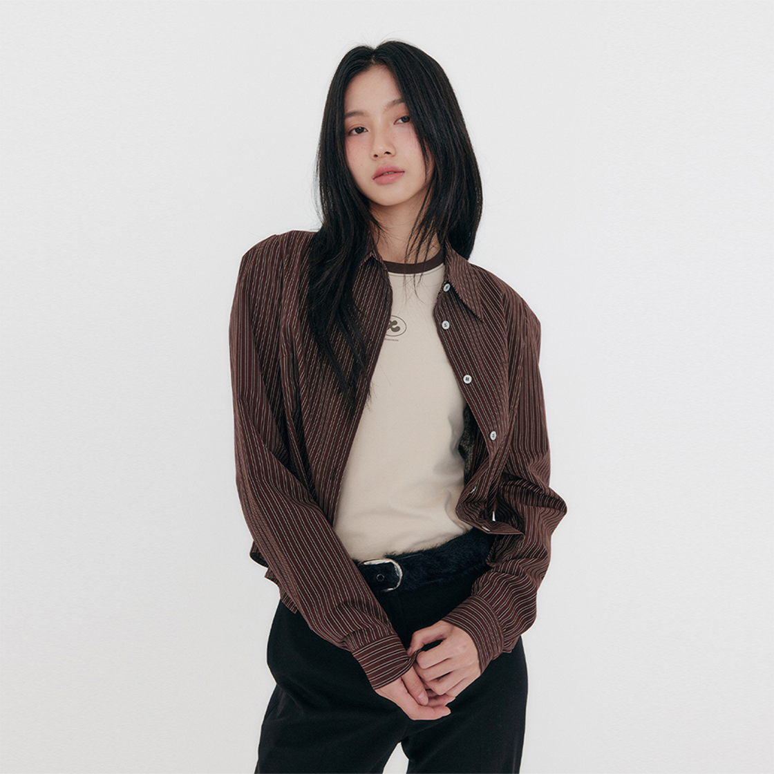 지지지 인포멀 스트라이프 셔츠 브라운(zeezeezee Informal Stripe Shirt Brown) - 2