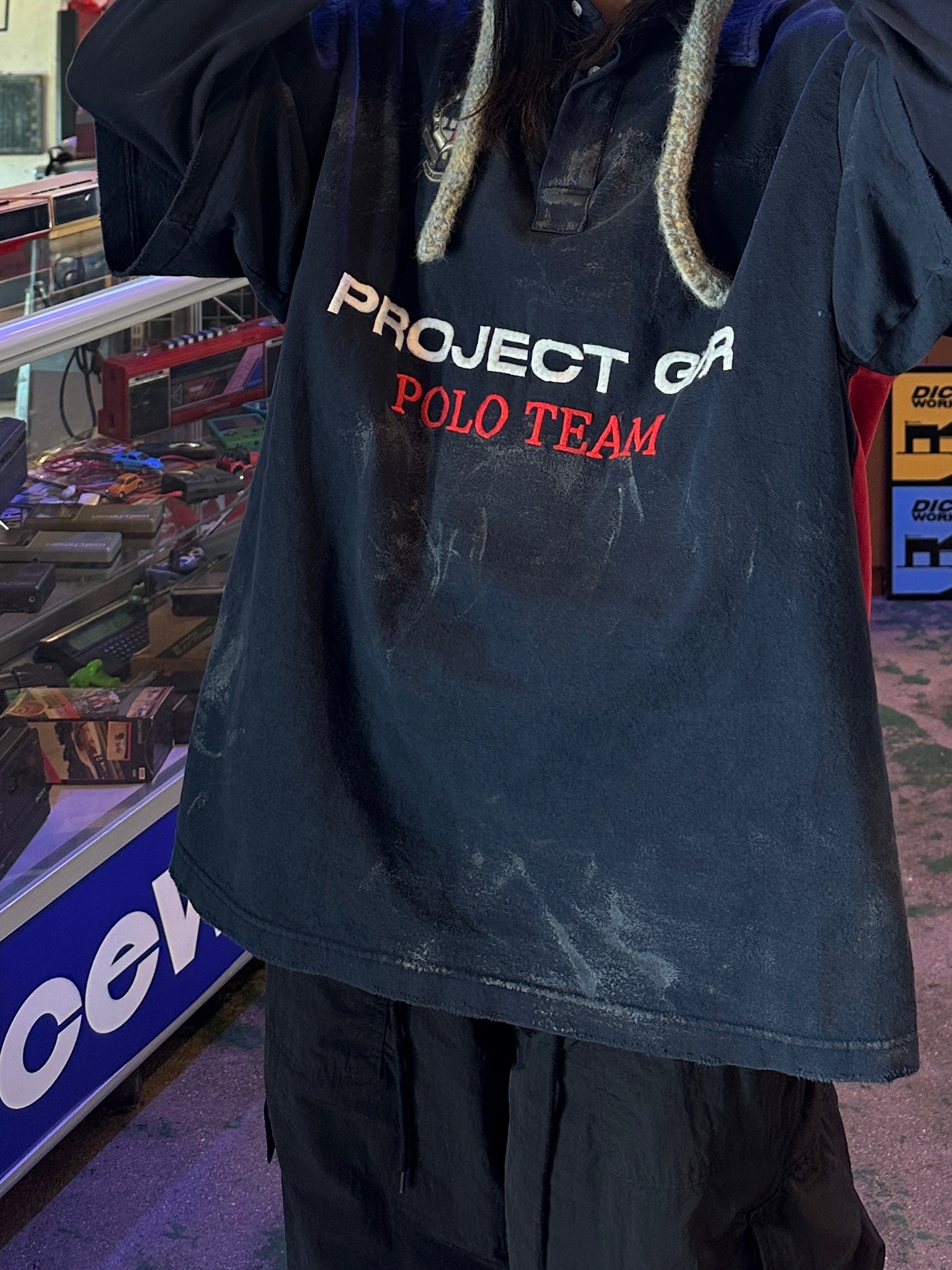 Project G/R Polo Parody Shirts Navy 착용 스타일 - 3