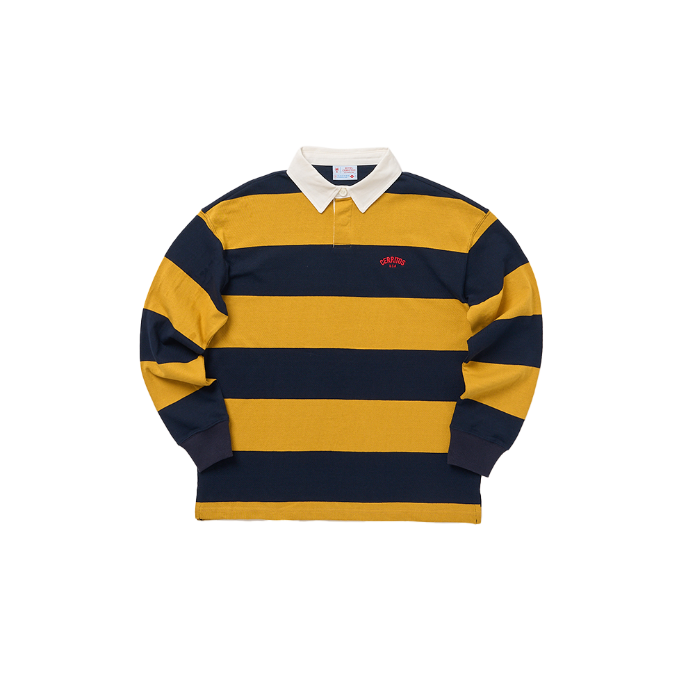 CRBTL113U0_Y Hotel Cerritos Stripe Rugby Long Sleeve T-Shirt Yellow