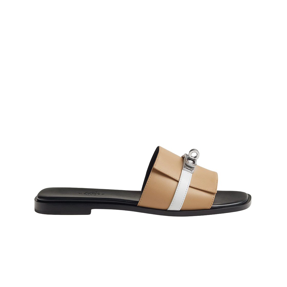 H231056ZBA (W) Hermes Giulia Sandal Calfskin & Palladium Beige Natura Blanc